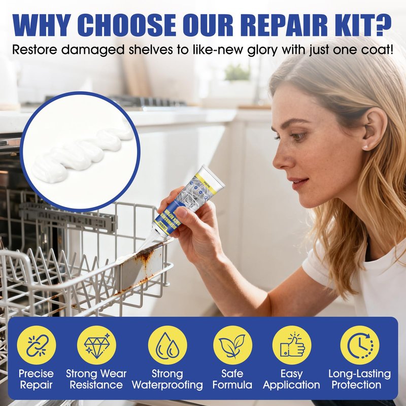 JAOJAO Dishwasher Rack Repair Coating, Dishwasher Rack Repair Kit Strong Waterproof Protection High and Low Temperature Resistant Safe Formula for Dishwashers and Vinyl Rack Restoration, 50ml White