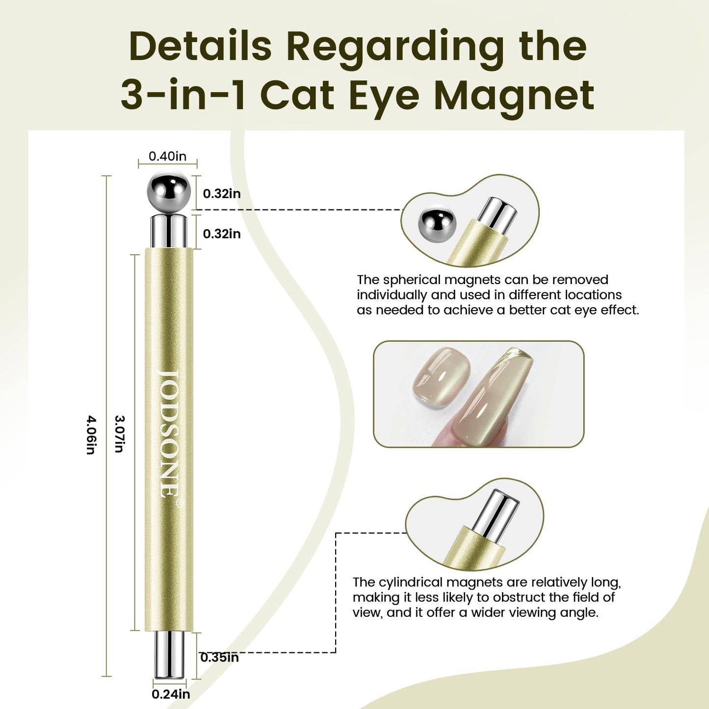 JODSONE 3-in-1 Cat Eye Nail Art Tool - Cylindrical & Ball Magnet Pens for DIY Gel Polish | Multi-Effect Magnet