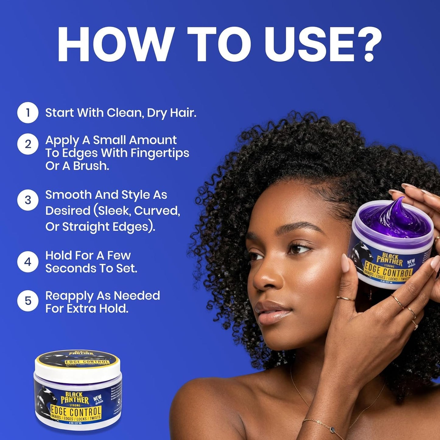 Black Panther Edge Control - Humidity Resistant Strong Hold for 4C Hair | With Castor Oil, Coconut Oil & Aloe, 4 oz