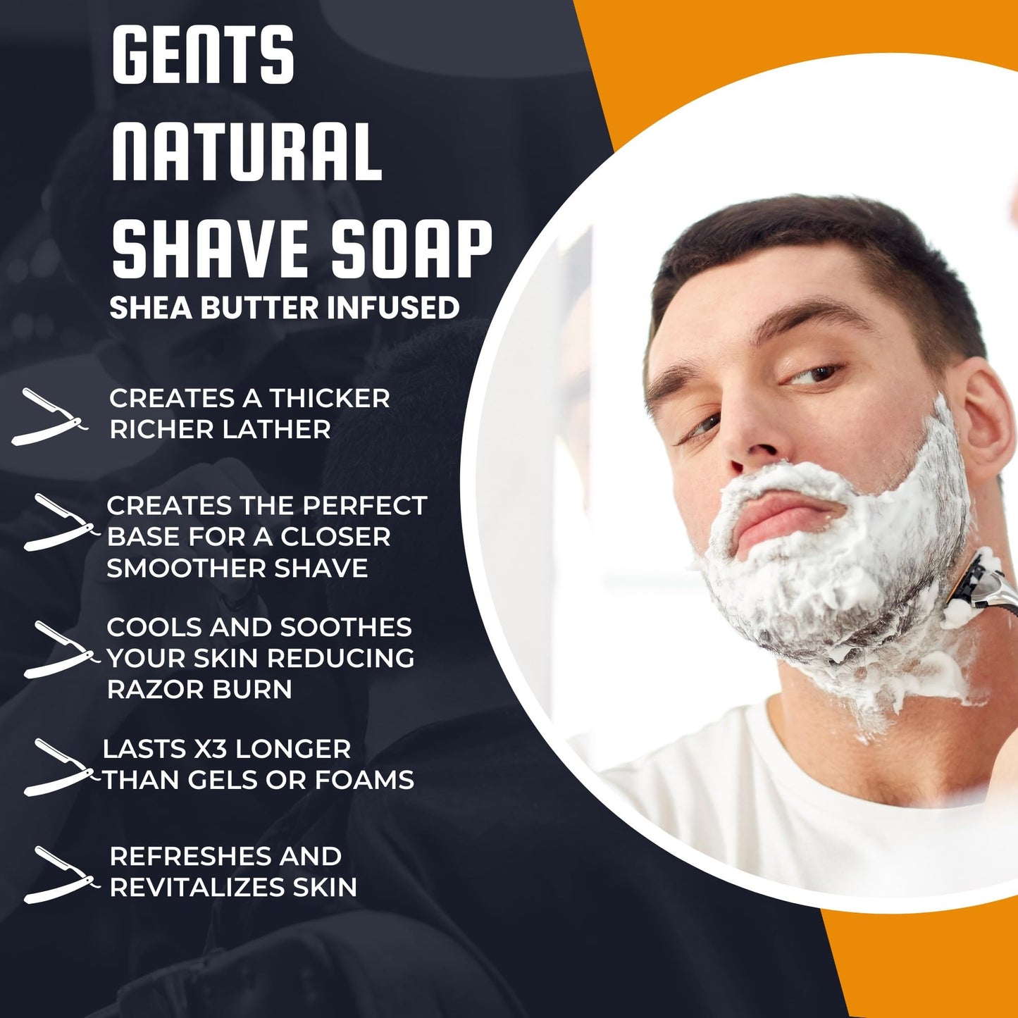 GENTS 97% All Natural Shave Soap - Creates a Rich Lather Foam for Wet Shaving Experience (3 Pack Bay Rum) Birthday Gift