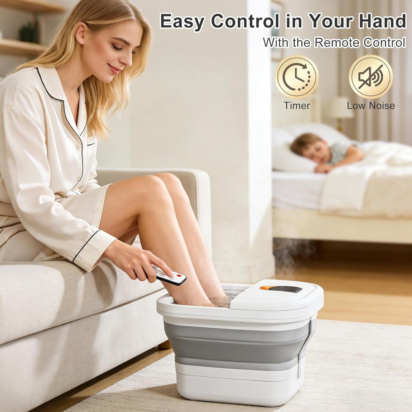 Collapsible Foot Spa Bath - Motorized Massager with Heat & Touch Screen | Pedicure Kit with Temperature Control