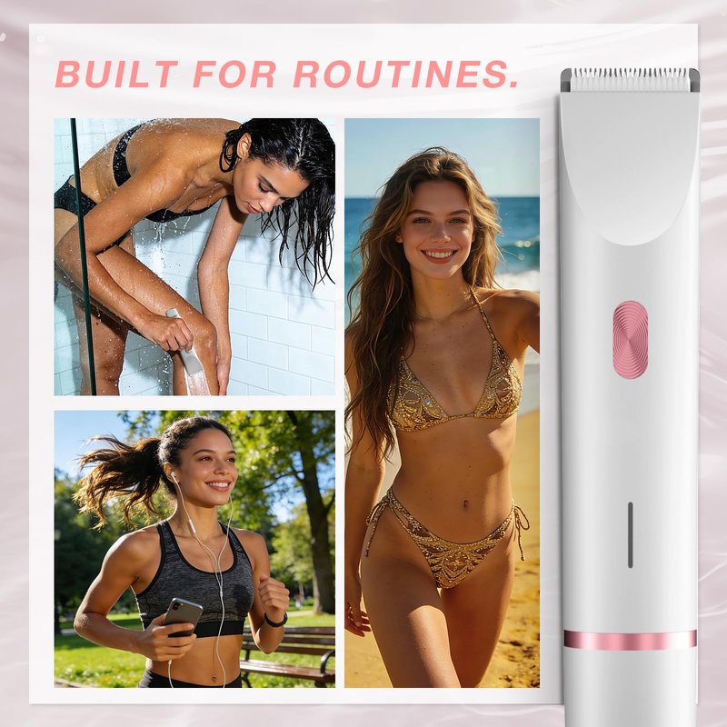 AMURS Bikini Trimmer Women, Dual-Head Electric Shaver for Women for Sensitive Areas, USB-C Rechargeable, IP67 Waterproof Rinsable Body Groomer, for Bikini Line, Underarms, Legs & Face,White Rose