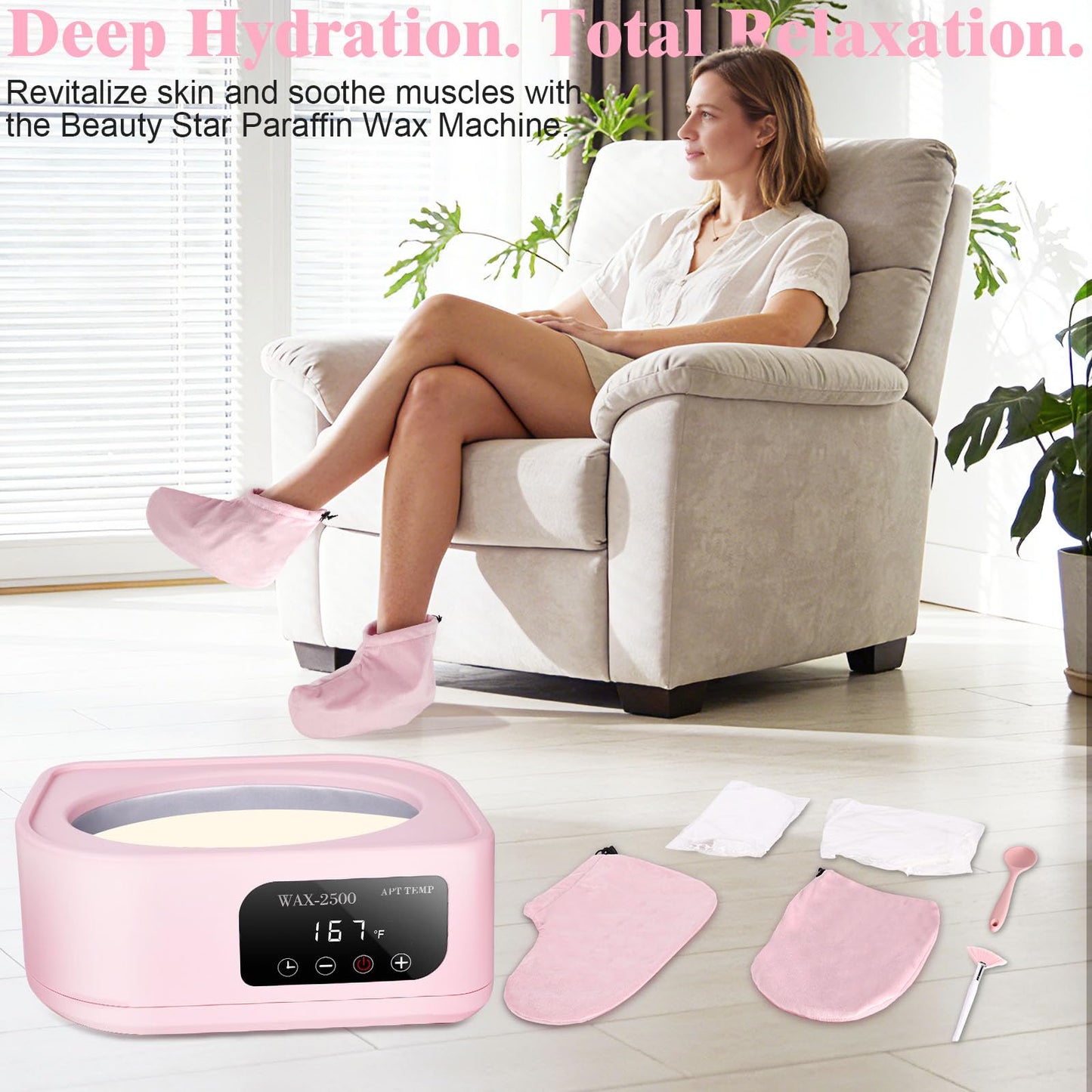 Beauty Star Paraffin Wax Machine for Hands and Feet – 3500ml Large Capacity with Auto Timer & Keep Warm Function – Moisturizing Kit for Arthritis Relief, Dry Skin, and Spa Home Use (Pink)