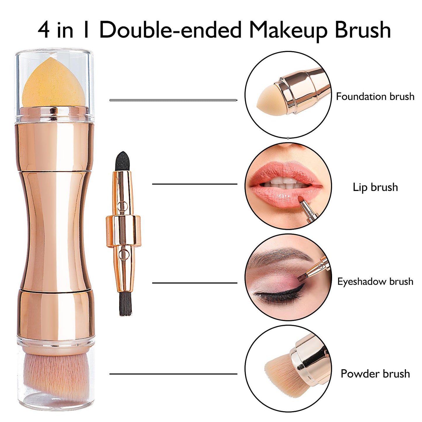 kullder 4-in-1 Makeup Brush Travel Makeup Brush set Dual Ended Mini Makeup Brush Pen Foundation Powder Concealer Shadow Blush Makeup Brushes with Sponge Puff Womens Gift Idea for Beauty Lover