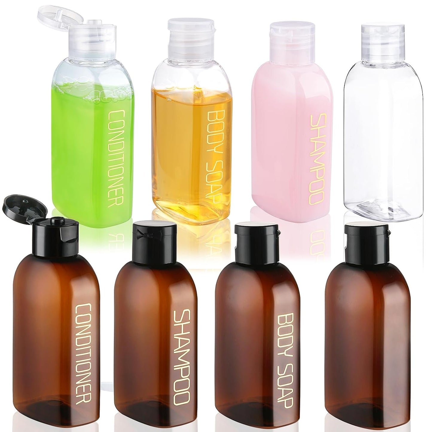 Travel Toiletries Bottles Set - 4PCS 3.4oz Leak Proof Shampoo & Conditioner Containers | TSA Approved Squeeze Bottles