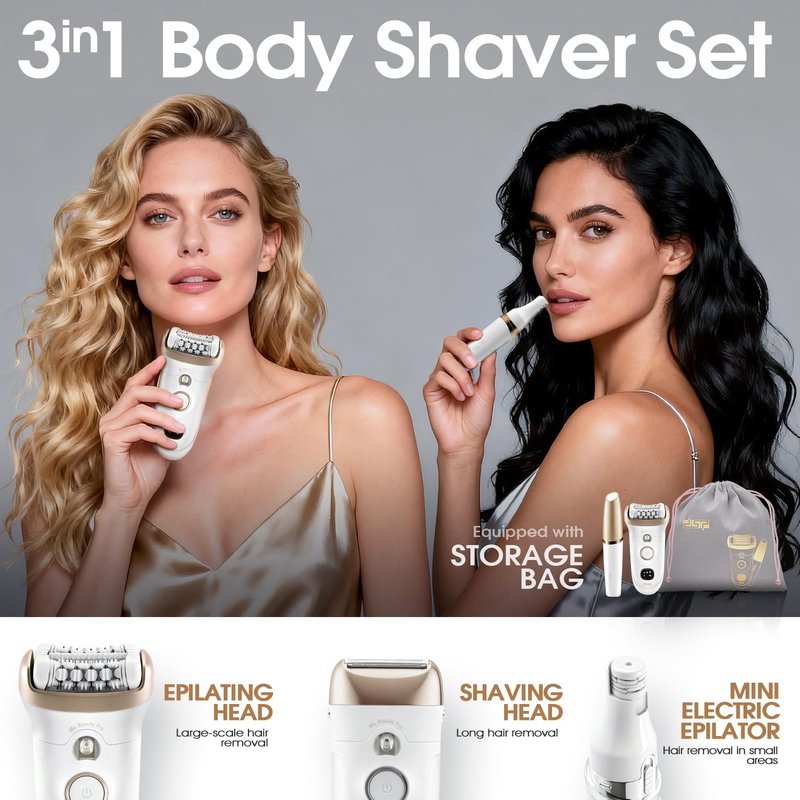 DSP 4-in-1 Women's Grooming Kit: Electric Shaver & Trimmer, Gentle Epilator Head, Fast Charging, with Accessories - Ideal for Home & Travel