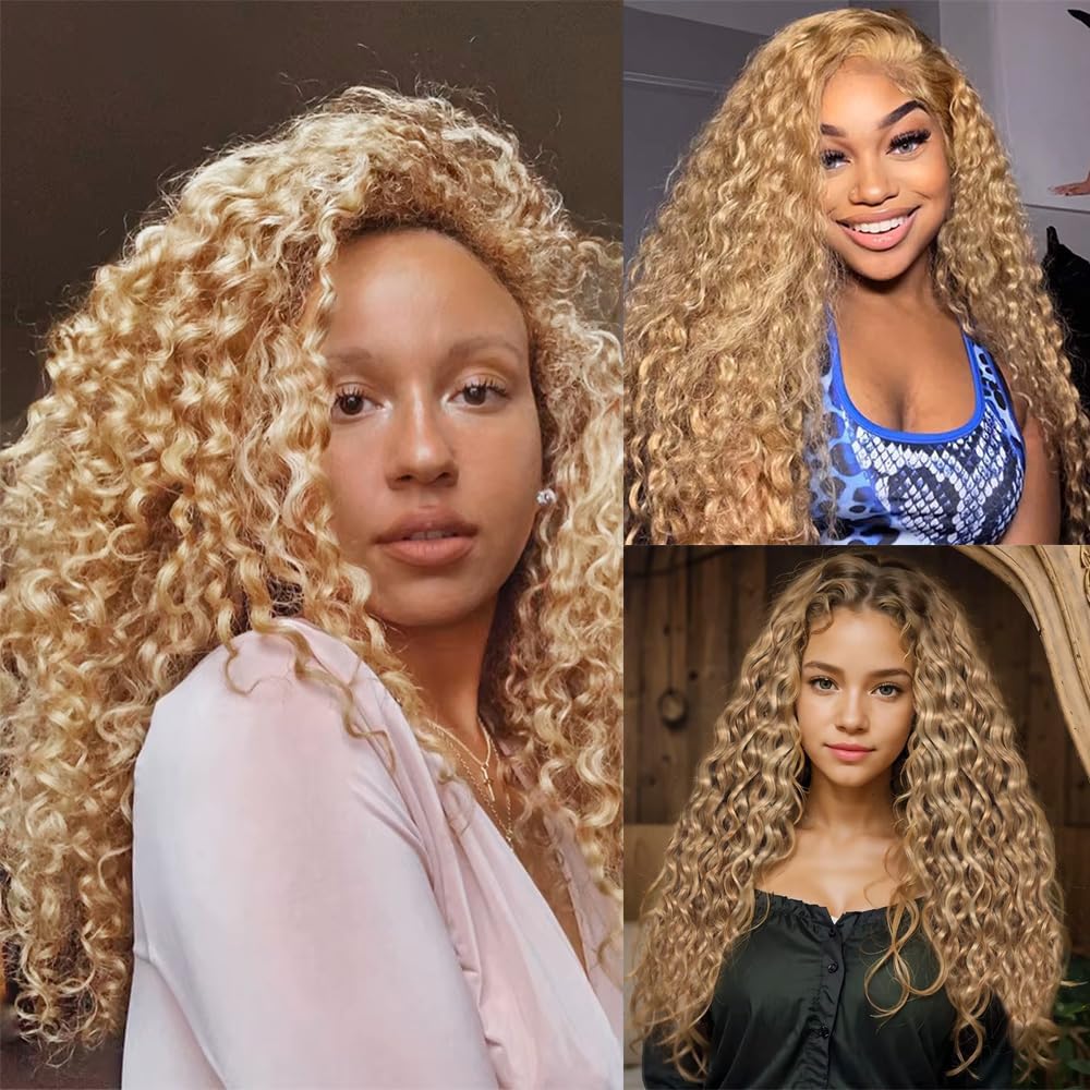 DiexrLamx P27/613 Human Hair Bundles Honey Blonde Curly Bundle 24 26 28 Inch 150g 8A Brazilian Virgin Hair 3 Bundle Blonde Highlight Curly Bundle