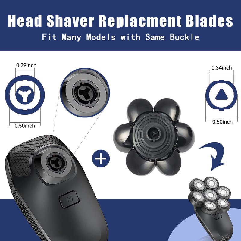 Universal Replacement Heads for Blade,Replacement Blades Compatible with Most Major Head Shaver Brands, Easy-to-Install Electric Razor Shaver Heads for Bald Men. (7 Silver)