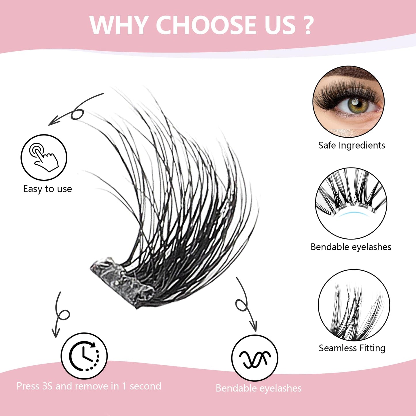 Glue-Free Wispy Lash Clusters Kit, 100 Pcs Individual Eyelash Clusters (12-20mm D Curl)- DIY Lash Extension Kit with Eyelashes Tweezers, Natural Fluffy Fake Lashes for Home Use, Beginners Friendly