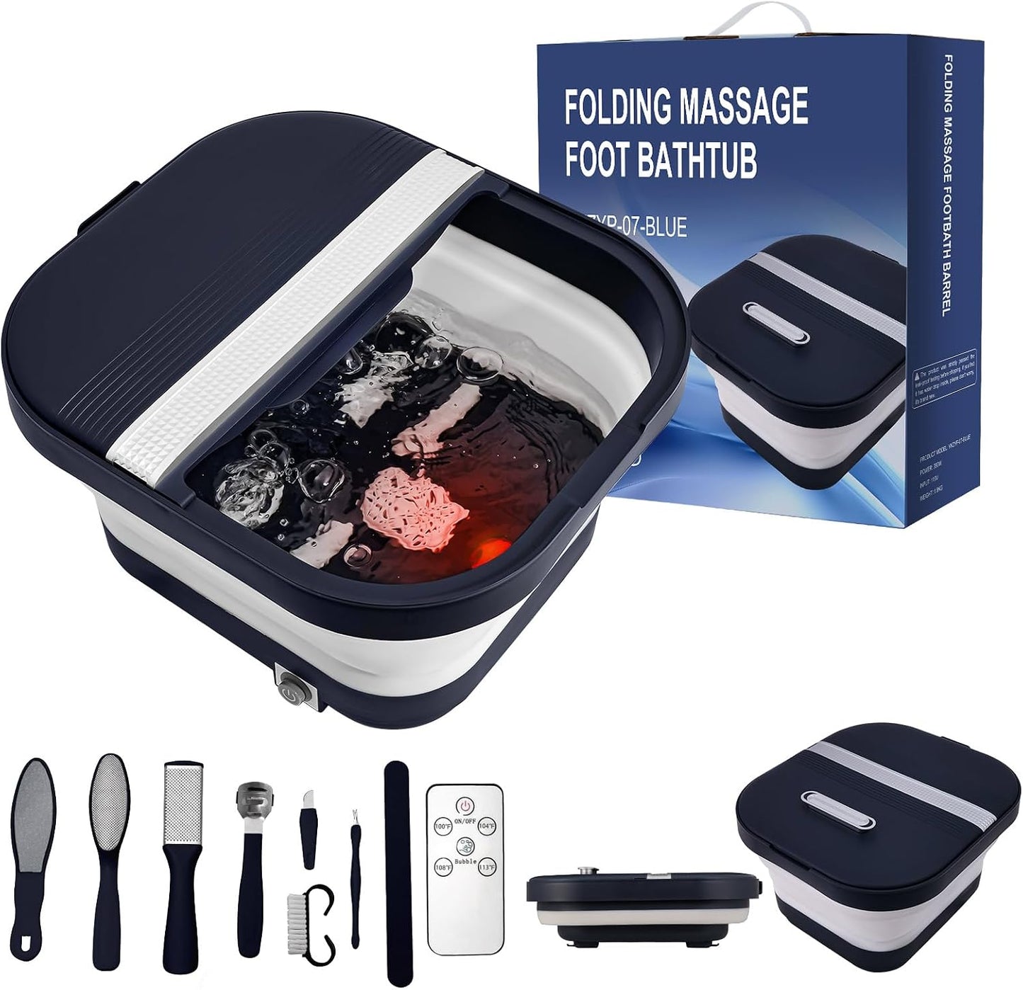 Collapsible Foot Bath Spa with Heat & Remote Control - Massage Rollers & Red Light | Perfect Foot Pedicure Kit