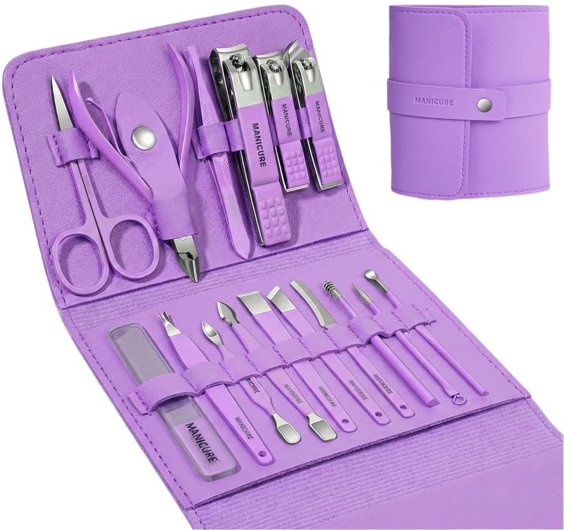 16 pcs Stainless Steel Nail Care Tools Grooming Kit,Nail Clipper Set,Manicure and Pedicure kit,Nail Care Tools with Luxurious Travel Case Nail Clippers Thick Nails Men Women Gift