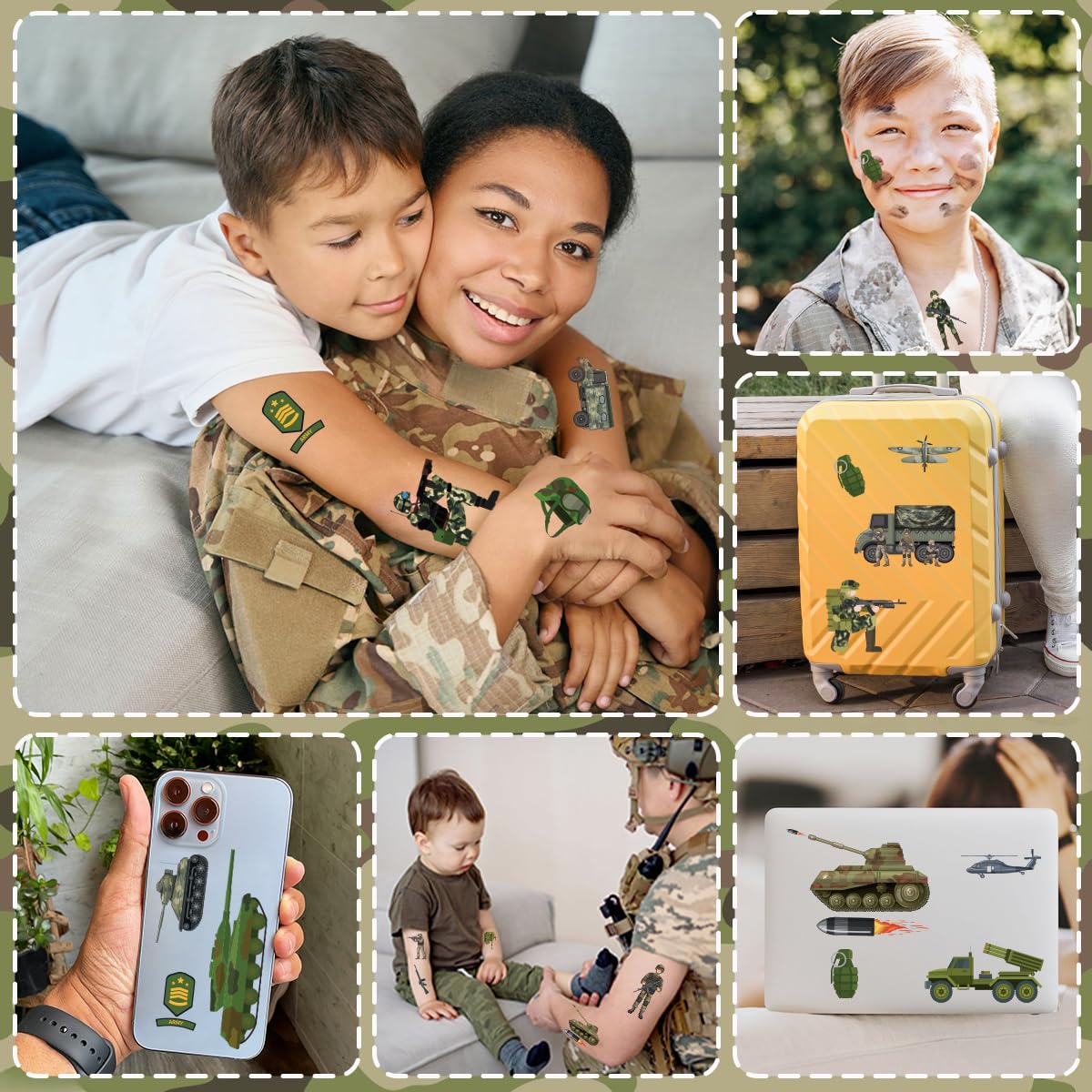 Army Birthday Decorations - 200+ Camo Temporary Tattoos & Military Stickers | Party Favors for Kids