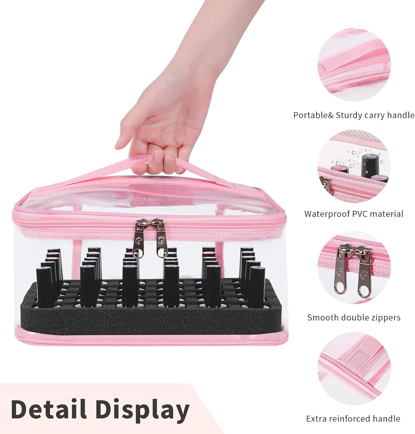 Clear Nail Polish Organizer - Holds 30 Bottles | Portable PVC Case with Manicure Tools Storage Sections