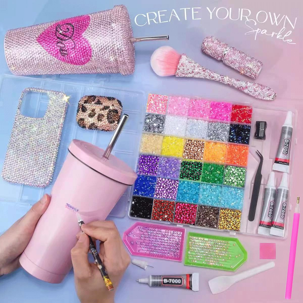 rythsans Bedazzling Kit with 42000pcs Rhinestones 30 Colors 3mm All in One Bedazzling Gems with 4 Pcs Jewelry Glue & Tools for DIY Crafting