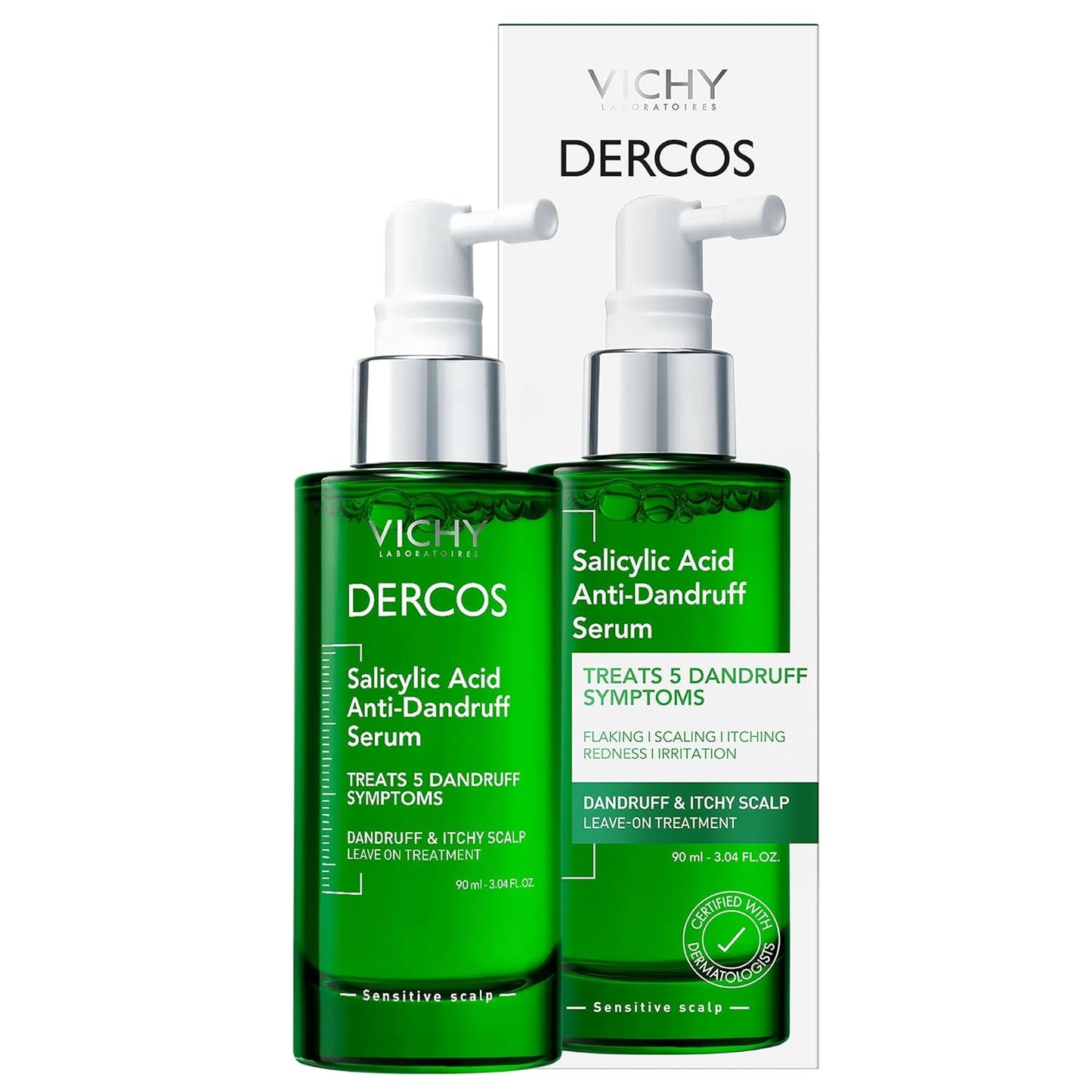 Vichy Dercos Salicylic Acid Anti-Dandruff Scalp Treatment - Flake & Itch Relief Serum, 3 Fl. Oz.