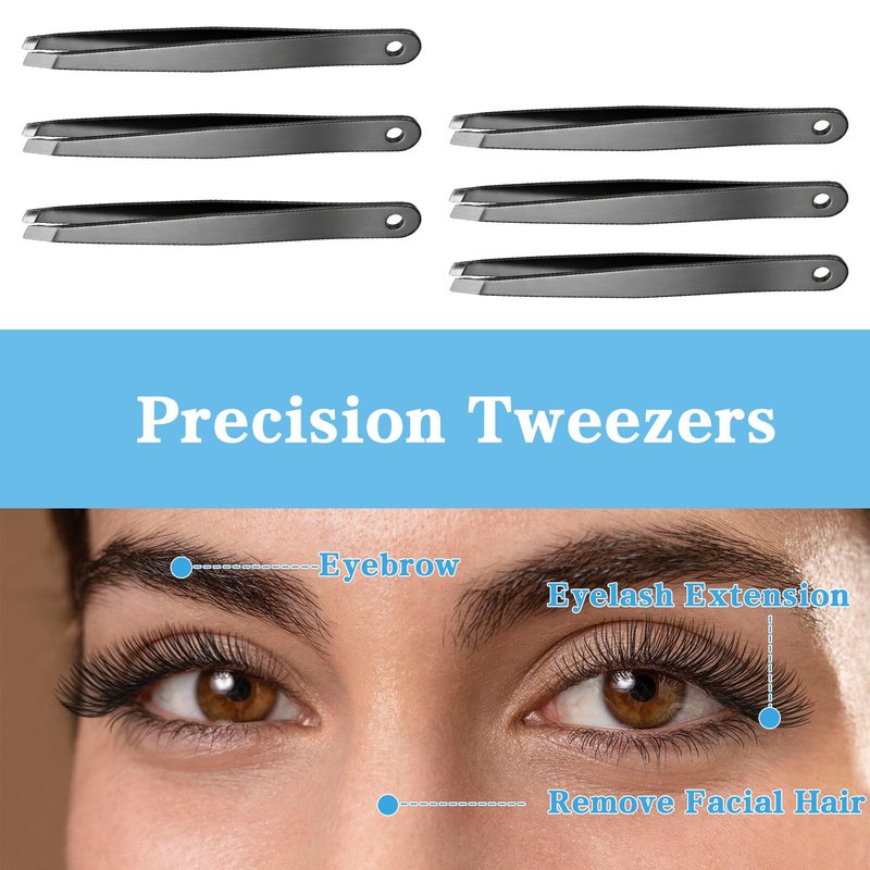 100pcs Slanted Eyebrow Tweezers, Black Stainless Steel Precision Tweezers for Facial Hair, Ingrown Hair, Lash Extensions & Personal Grooming - Bulk Professional Set