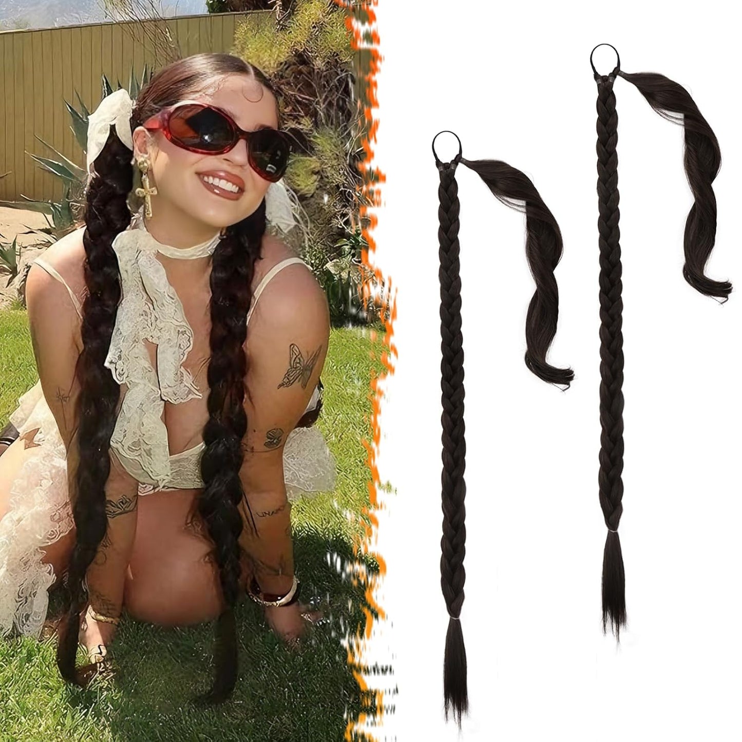 30 Inch Long Braided Ponytail Extension - Copper Red Wrap Around Hairpiece | Synthetic Hair for Women