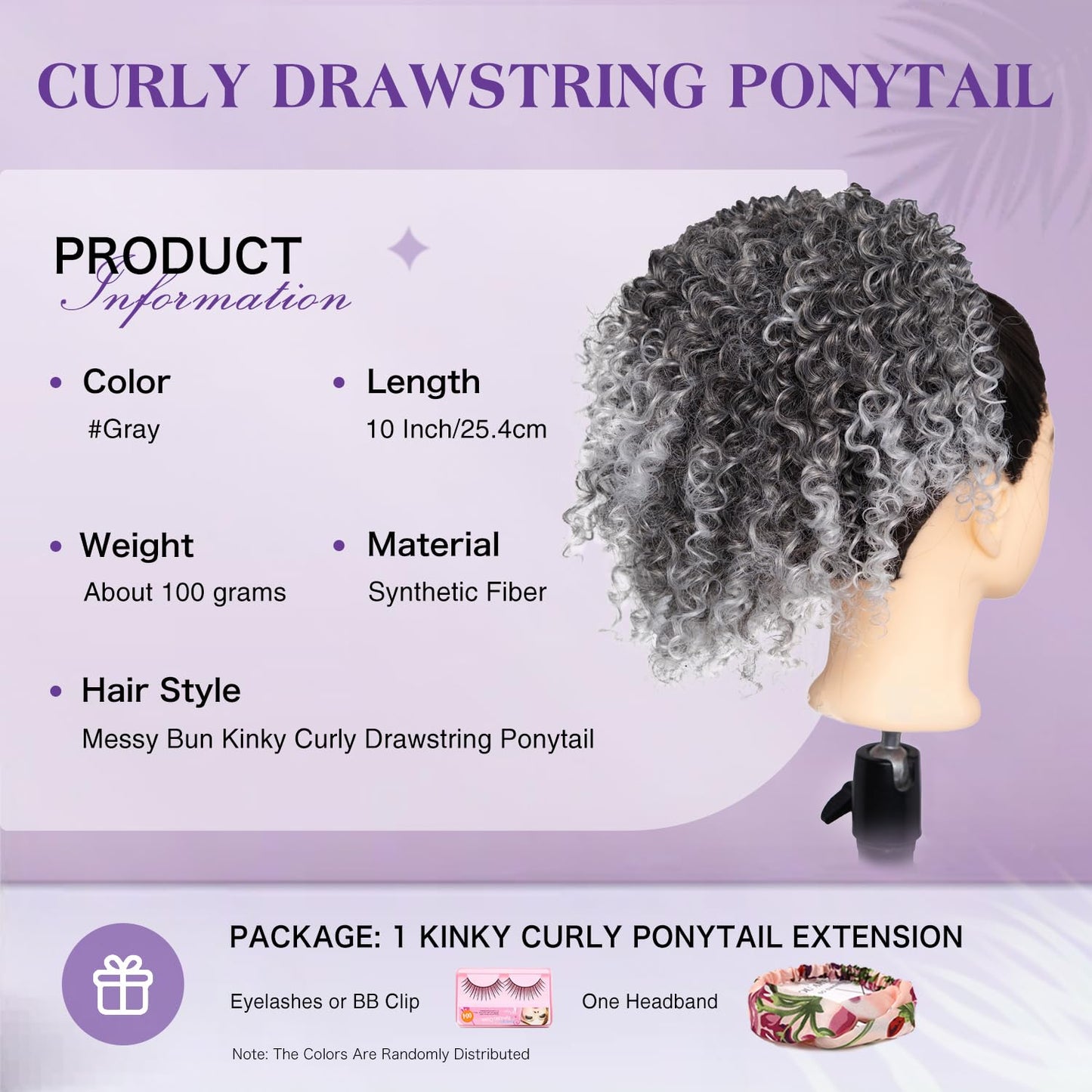 Kinky Curly Grey Drawstring Ponytail Extension - 10 Inch Ombre Salt and Pepper Hair Piece for Black Women