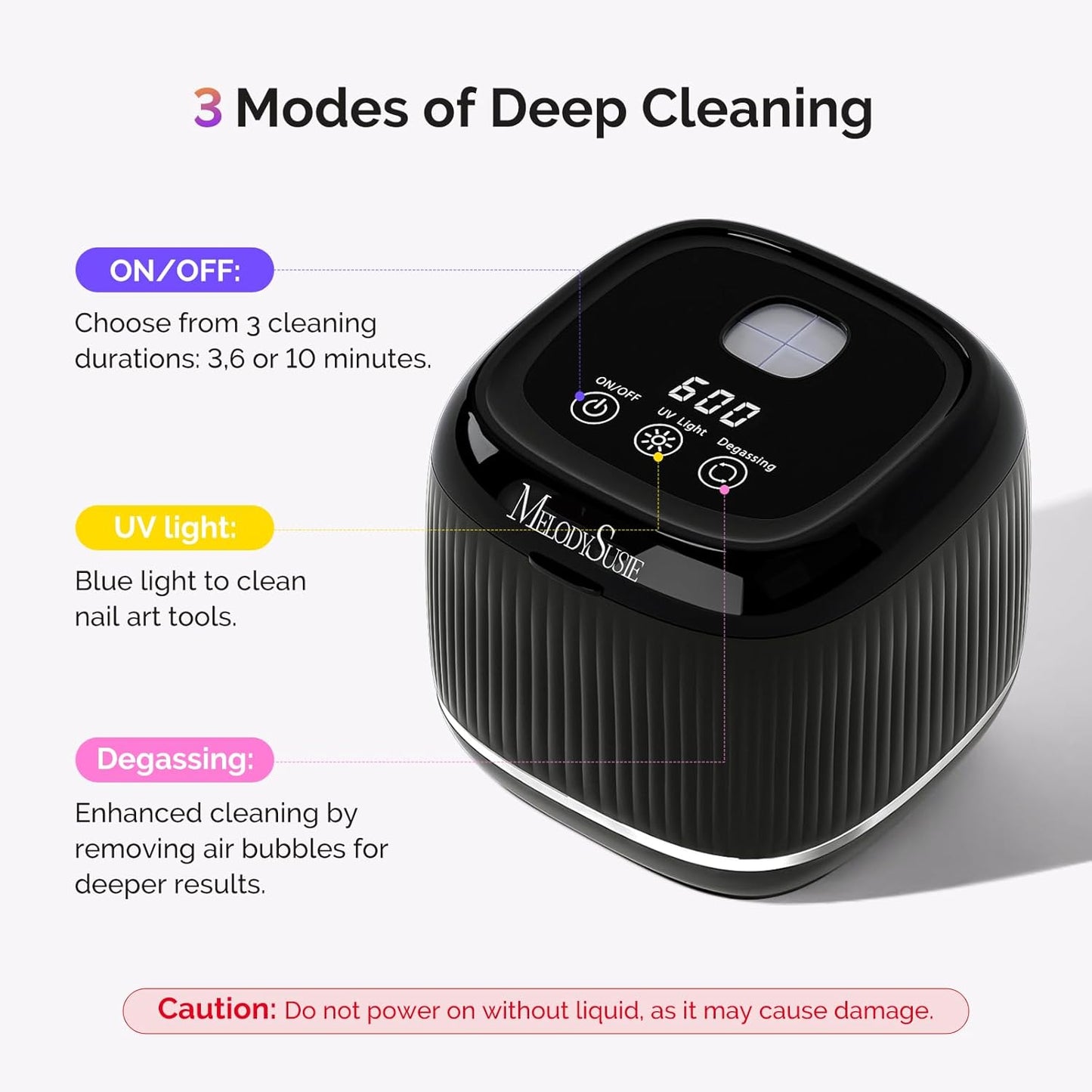 MelodySusie 2 in 1 Nail Tool Cleaning Machine - 3 Timer Modes for Nail Drill Bits & Jewelry Cleaning | Black, DL-160