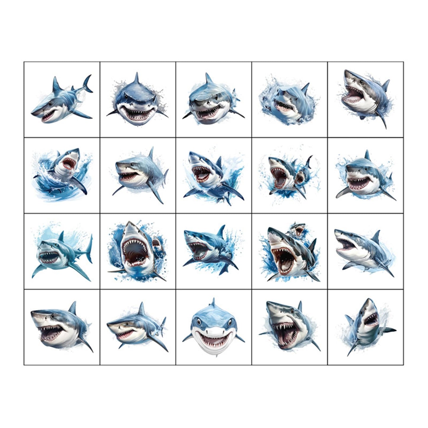 20pcs Shark Temporary Tattoos for Kids, Cool Sea Animal Birthday Party Favors, Cute Decoration Sticker Gifts for Girl Boys Home Activity Class Prizes Carnival Christmas Rewards