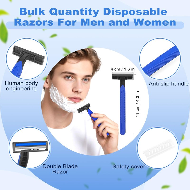 Fafortune Disposable Twin Blade Razors in Bulk, Individually Wrapped - Clear Safety Cap, For Homeless, Hotel, Airbnb, Travel (pack of 30,blue)