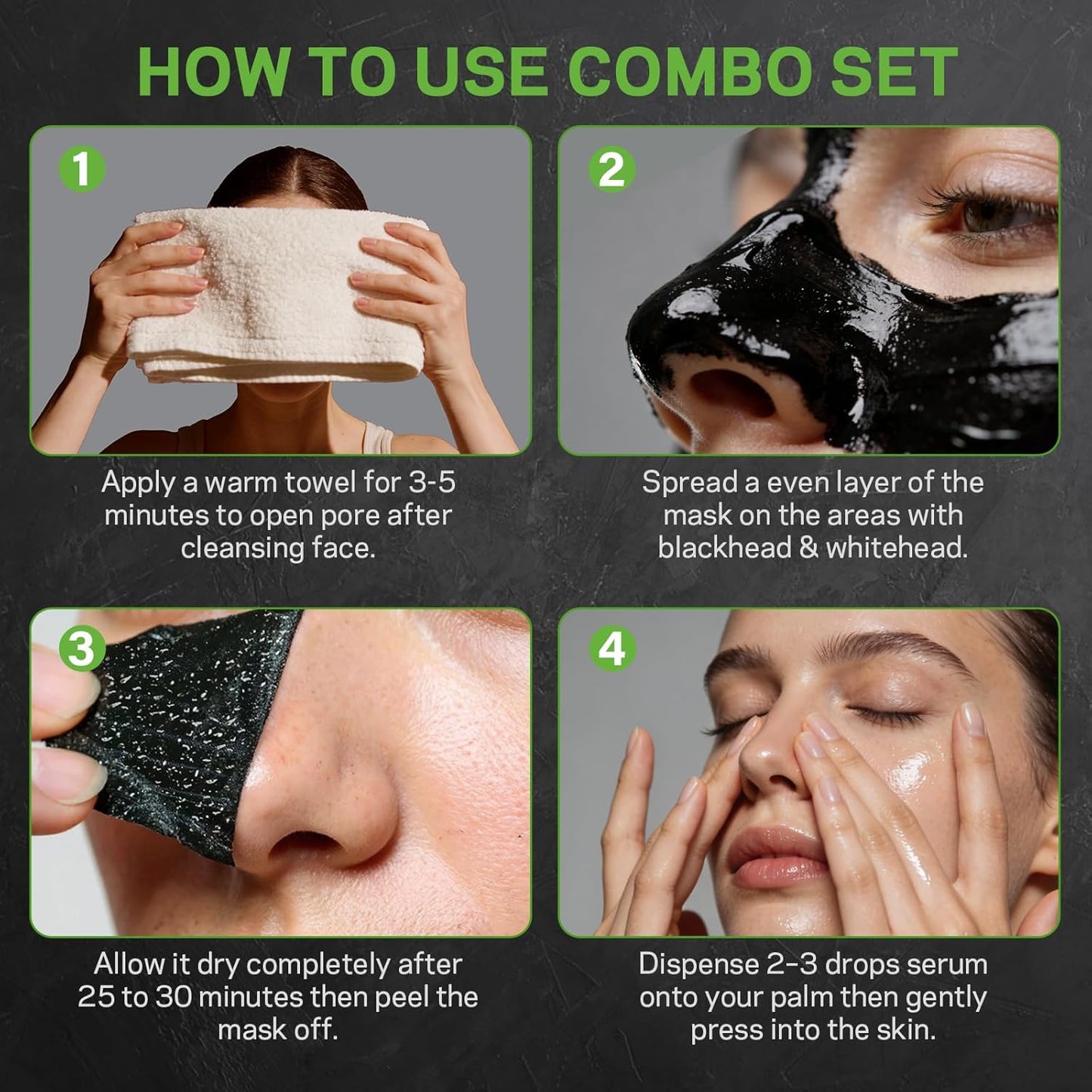 Blackhead Remover Peel Off Face Mask Set - Charcoal & Tea Tree Oil Duo for Deep Cleansing | 2-in-1 Pore Tightening Solution