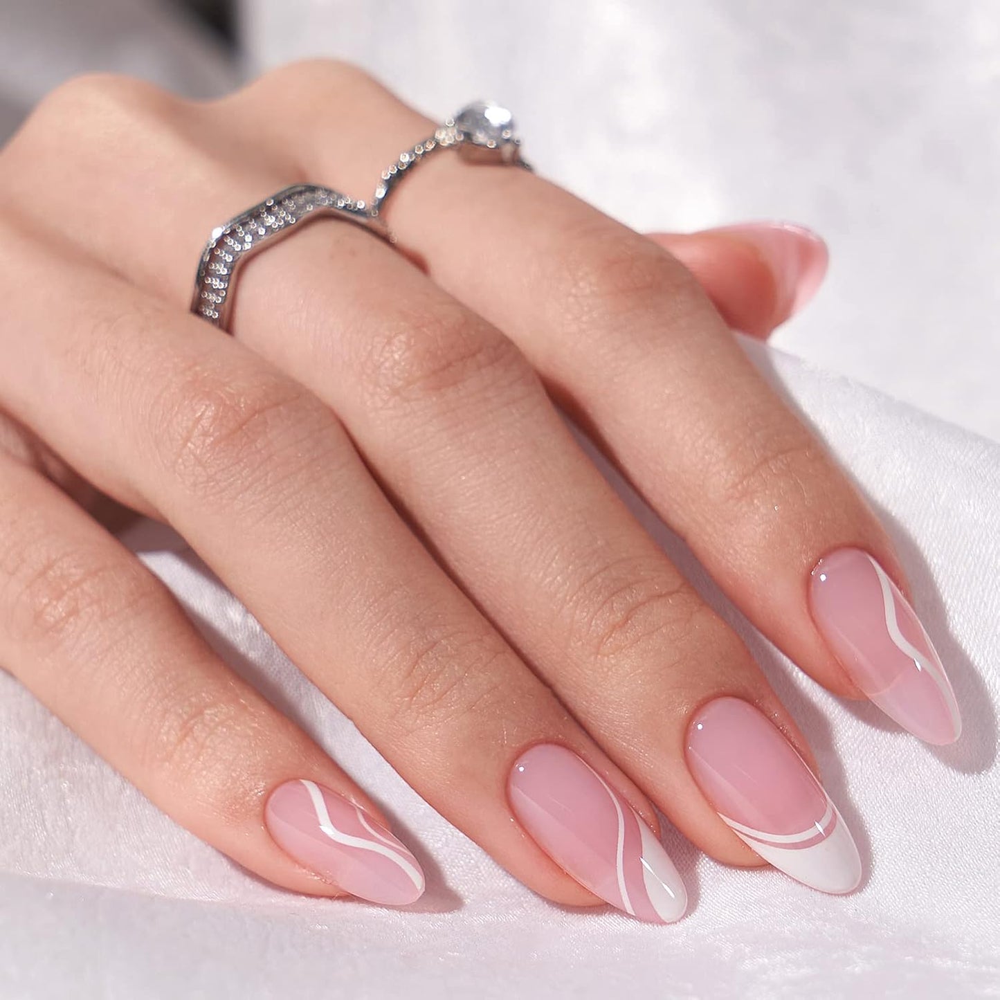 Press On Nails - 3D Butterfly French Tip Almond Design | Opaque Soft Gel, 16 Sizes, 32 Nail Kit
