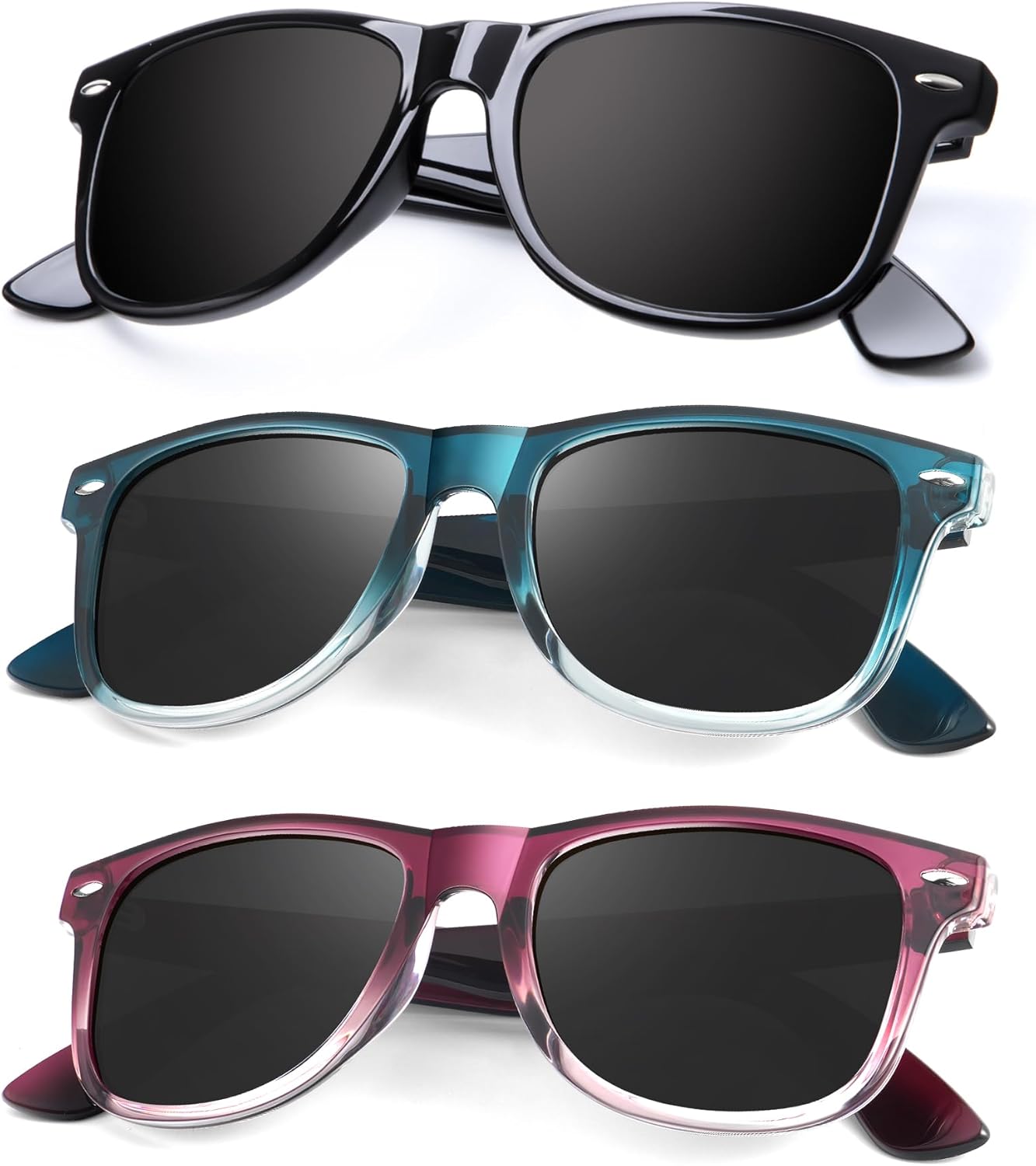 KALIYADI Polarized Sunglasses - Matte Finish, UV Blocking, Color Mirror Lenses | 3-Pack for Men & Women