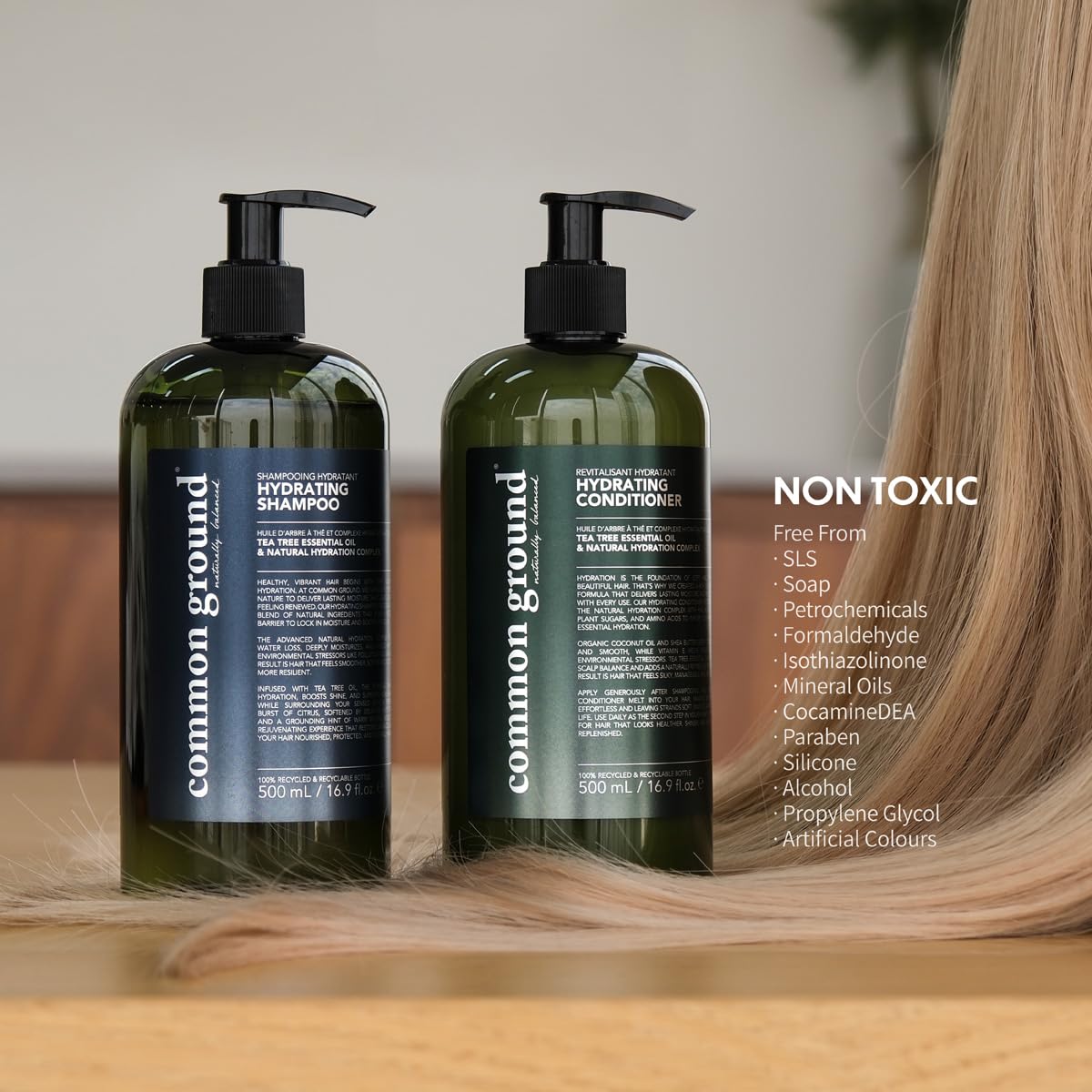 COMMON GROUND Hydrating Natural Shampoo, Paraben and Cruelty Free, Vegan, Plant-Based, With Tea Tree Essential Oil & Natural Hydration Complex, pH5.5, Healthy Scalp, Shine, Color Safe for Men, Women