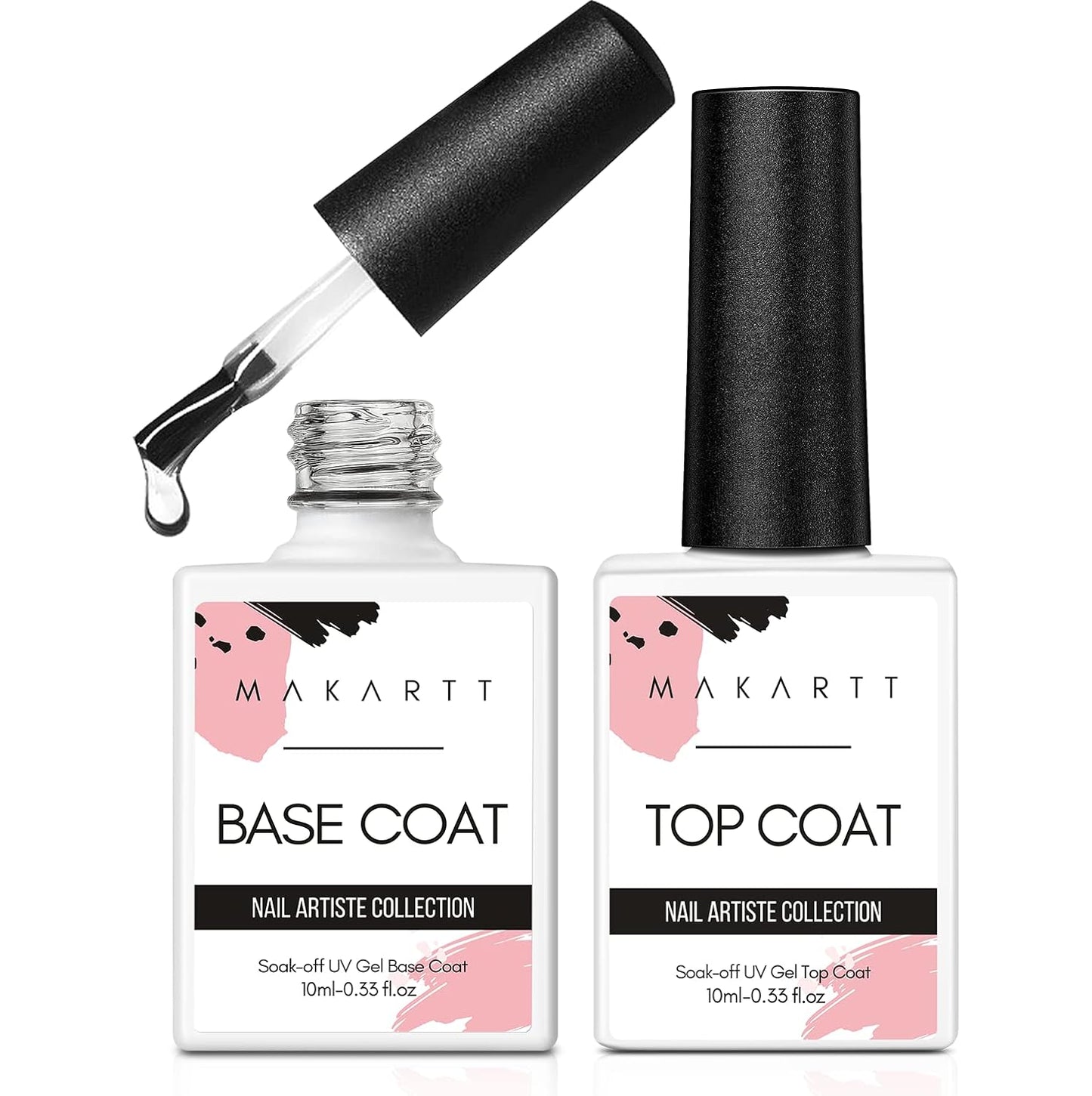 Gel Top Coat and Base Coat Set - No Wipe Shine Finish for Long-Lasting Gel Nails | 10ML, Salon Quality