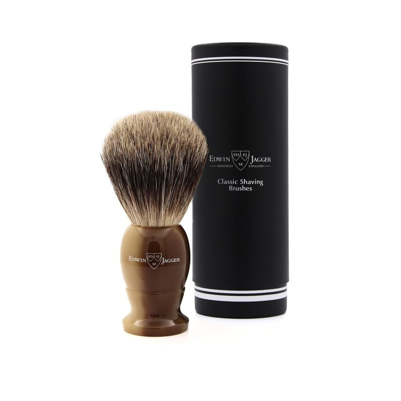 Edwin Jagger 5EJ872 Extra Large Best Badger Shaving Brush, Imitation Light Horn for use with Shaving Cream or Soap for Men