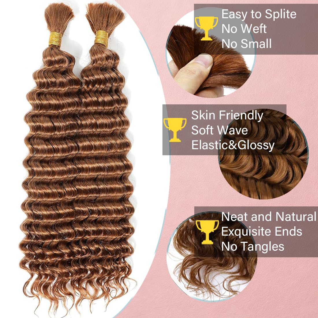 Hydtxc 30 Dark Brown Deep Water Wave Bulk Human Braiding Hair 100g 22 Inch Braiding Hair No Weft Brazilian Virgin Deep Curly Human Hair Extensions for Boho Braids