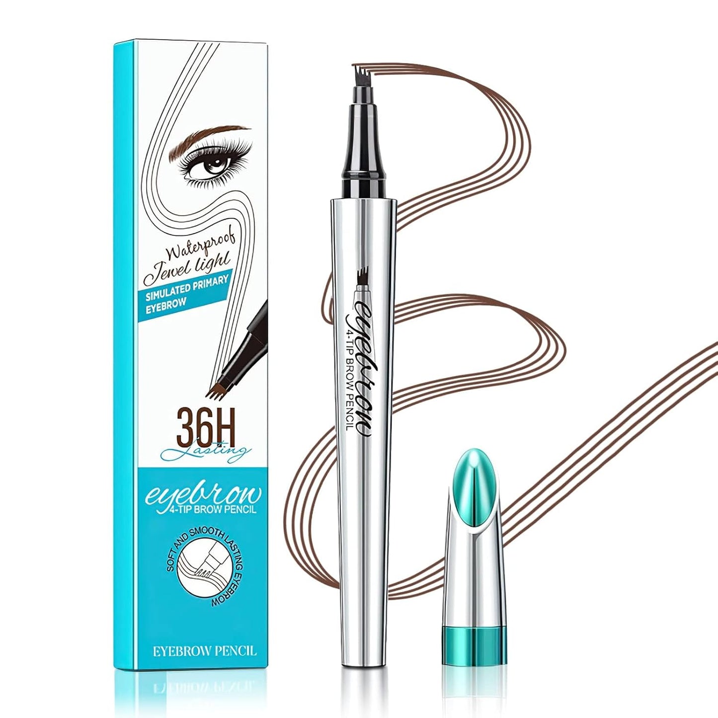 Microblading Eyebrow Pen - Long-Lasting 4 Fork Tip Tattoo Pencil | Dark Brown, Easy to Use Eyebrow Brush