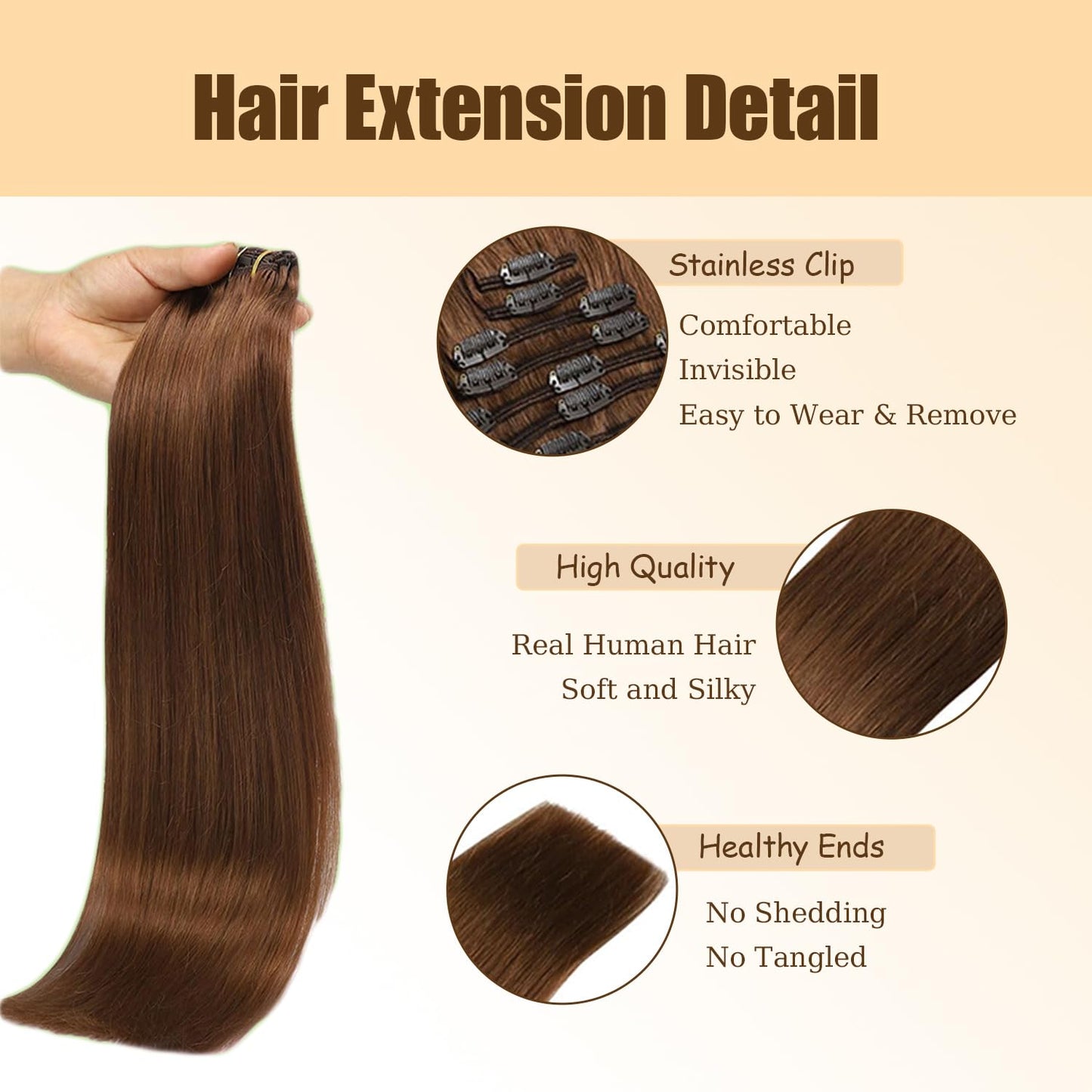 Reddish Brown Clip in Hair Extensions Real Human Hair, 30 Inch 120g/7Pcs,#33 Auburn Brown Remy Human Hair,Copper Straight Clip ins Brazilian Virgin Human Hair Extensions