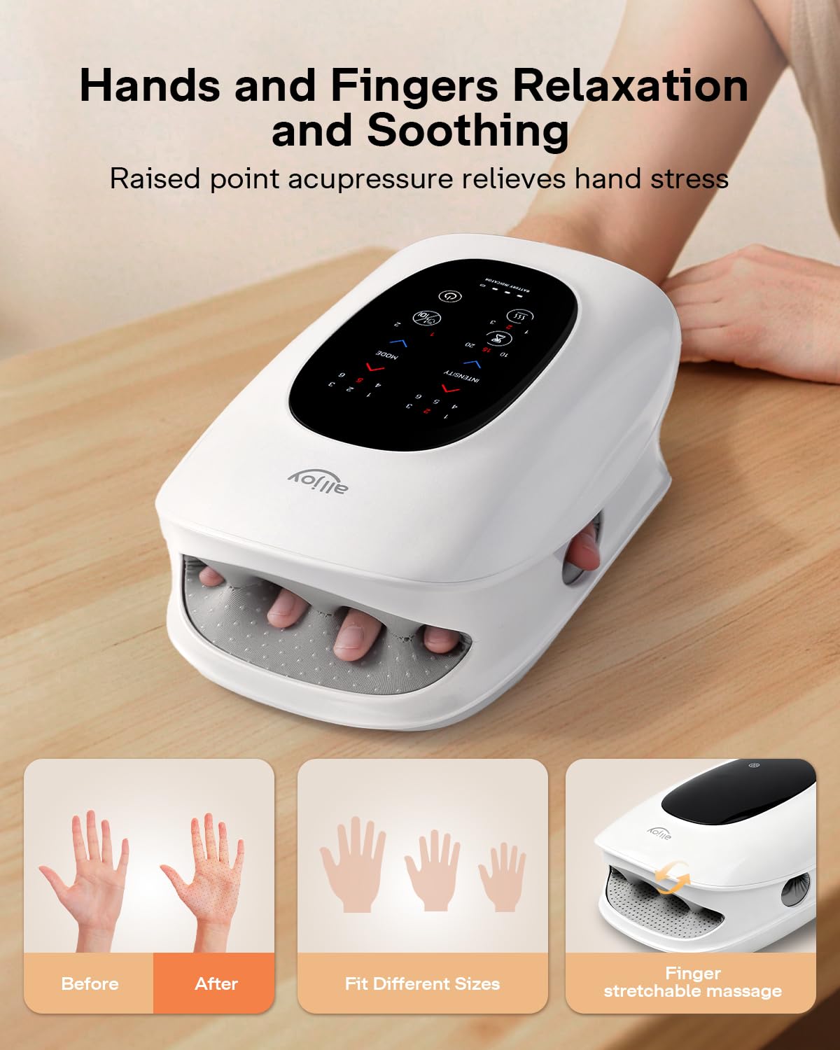 ALLJOY Hand Massager with Heat and Compression, Knuckle Stretching and Hand Massage, 6 Modes 6 Intensities 3 Heat for Arthritis and Carpal Tunnel Relief, Birthday Gifts for Women and Men(White)