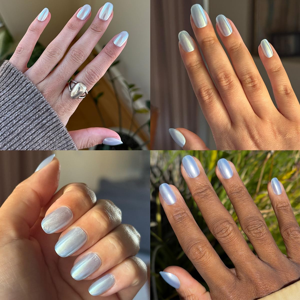 Maximalist Press-On Nails - Non-Toxic, Long-Lasting, Salon-Quality | 42 Fake Nails in 21 Sizes - Short Round Sky Chrome
