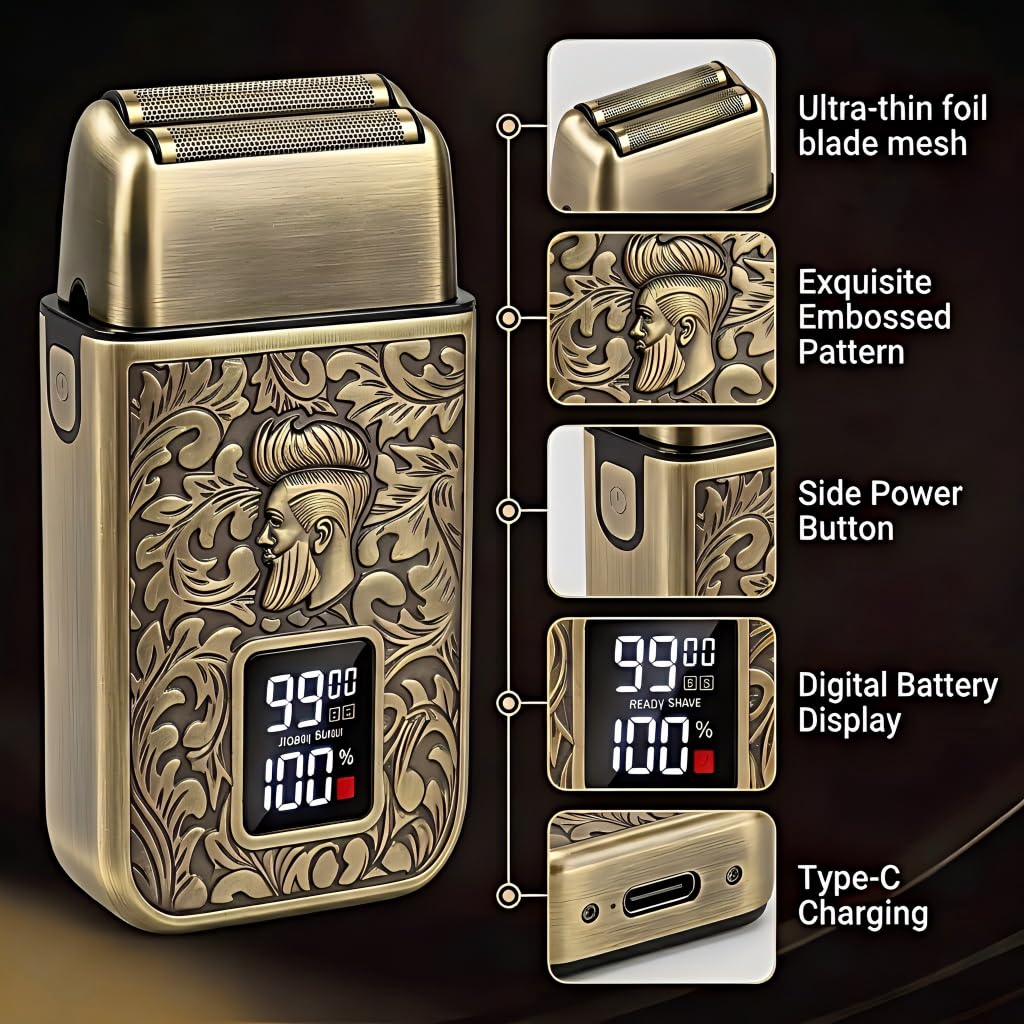 Hair Clippers for Men Professional, Beard Trimmer Kits & Sets, Cordless Mens Hair Trimmer, Electric Shavers, Haircutting Machine with LED Display (Bronze-3in1)