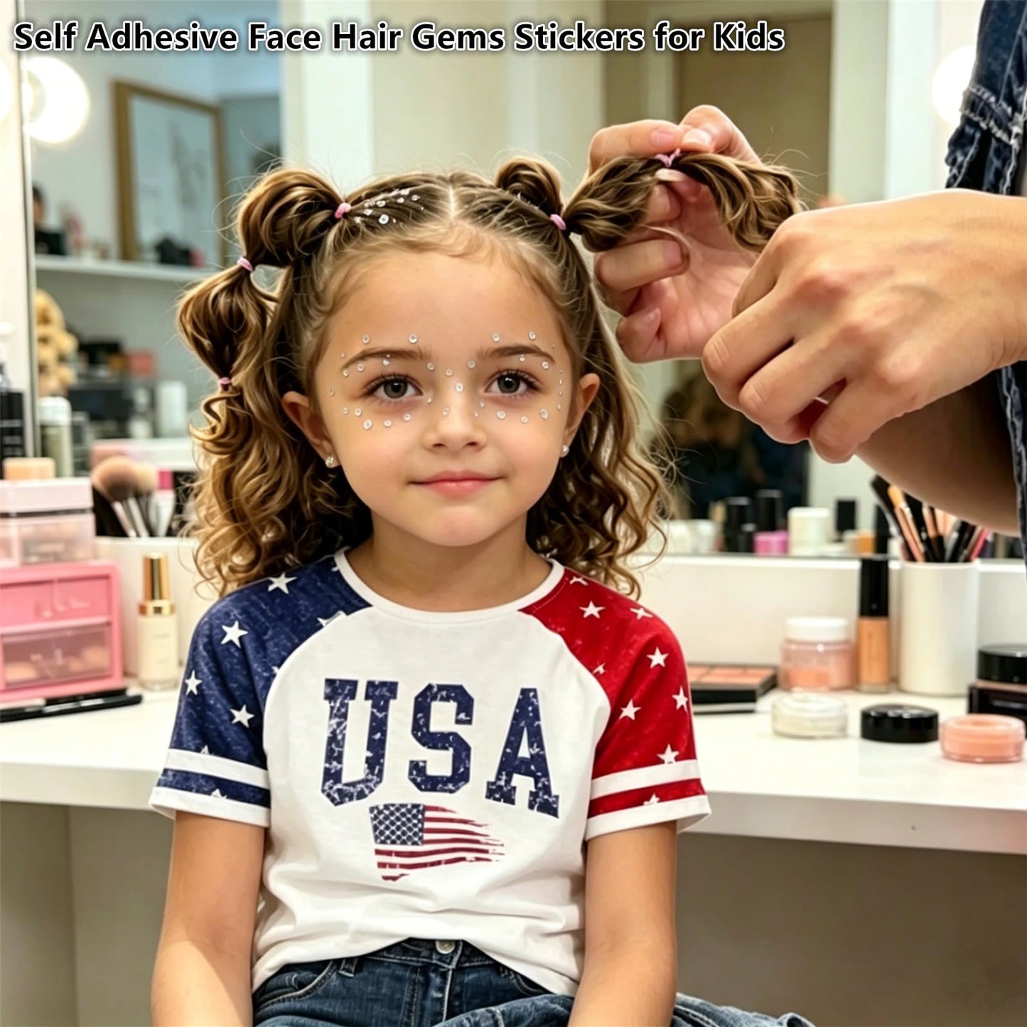 Go Ho 4th of July Star Face Hair Gems,4 Sheets of Self Adhesive Face Jewels for Women,Red White and Blue Gem Stickers Face Eye Rhinestones,Rhinestone Stickers 4th of July Patriotic Gems (02 Style)