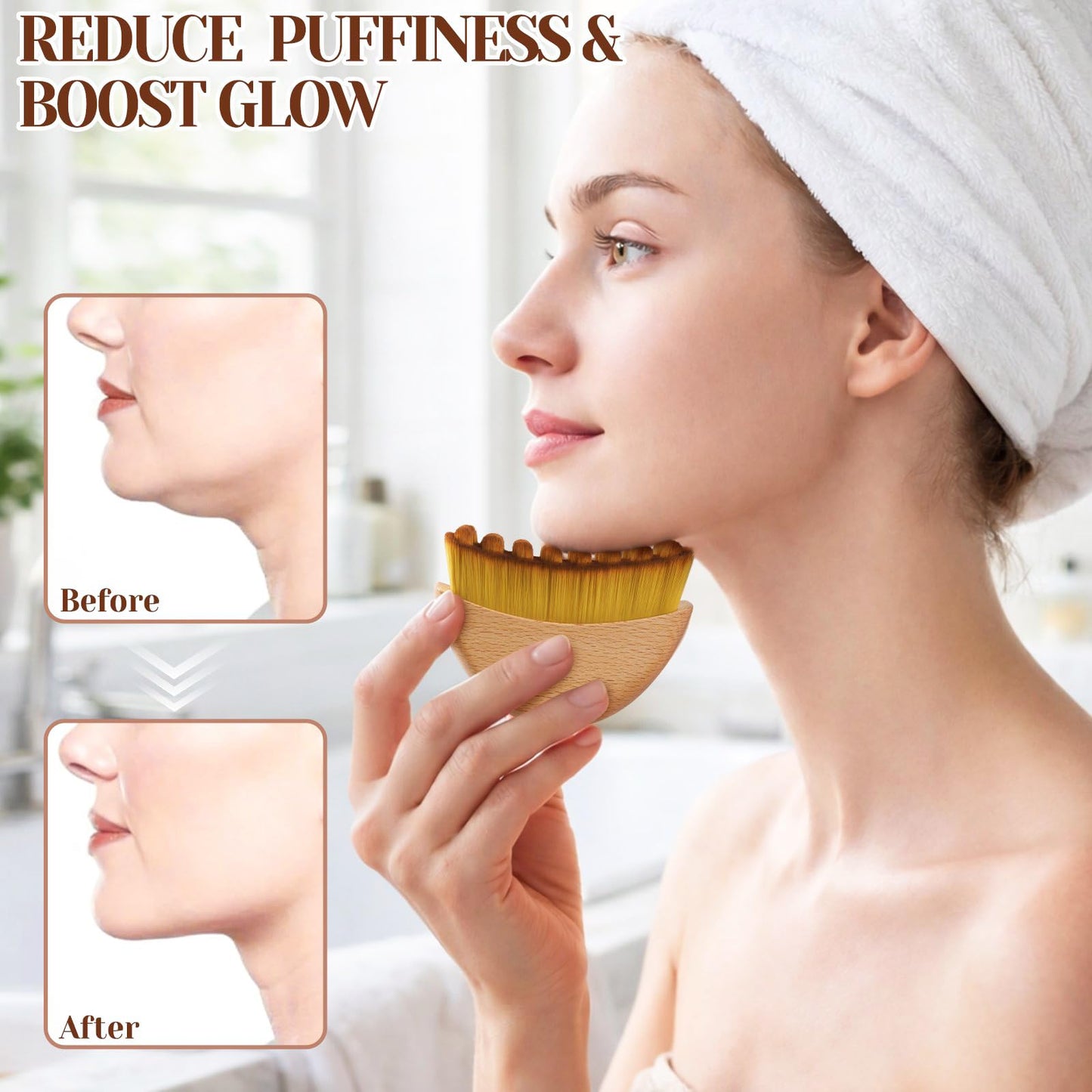 Lymphatic Contour Facial Brush with Natural Wooden Handle, Premium Lymphatic Drainage Massager for Facial Sculpting & Reduce Puffiness, Ergonomic Gua Sha Brush - Suitable for All Skin Types