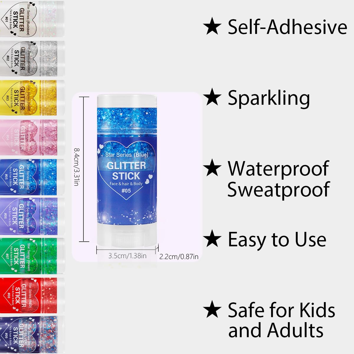 Mysense Blue Face Hair Body Glitter Stick,4th of July Accessories and Outfits for Women Girls Kids,USA Flag Makeup for Independence Day Memorial Day Veterans Day,Festival Rave Accessories