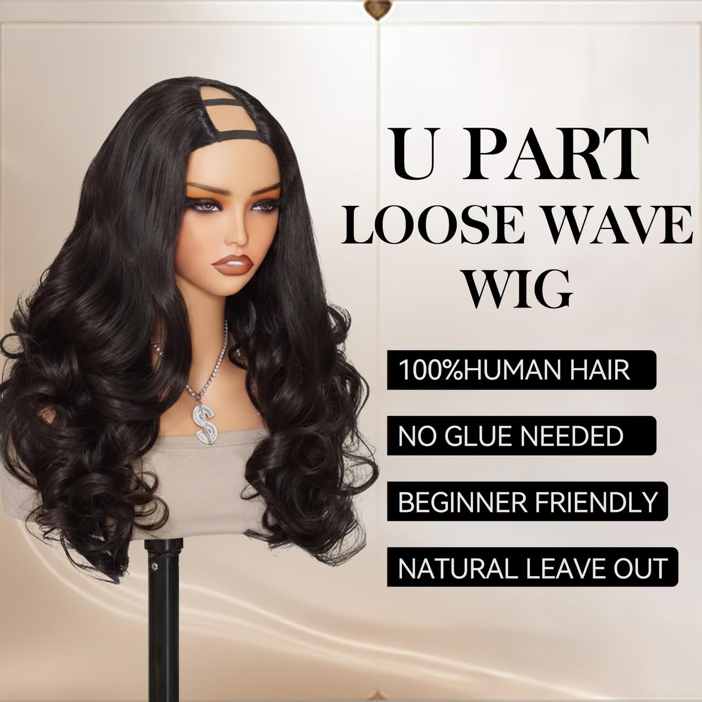 Star Show V Part Wig Human Hair Loose Wave Glueless Wigs Human Hair for Black Women, U Part Wig Human Hair No Leave Out Beginner Friendly Half Wig Natural Look 180 Density Natural Color 20Inch