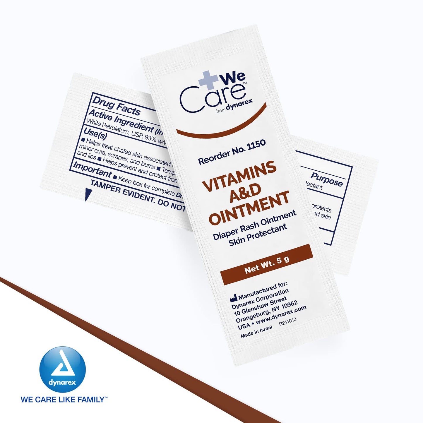 Dynarex Vitamins A & D Ointment, Ointment with Vitamin A and Vitamin D Skin Protectant, for Diaper Rash and Discomfort, White, 1 Box of 144 - 5g Packets
