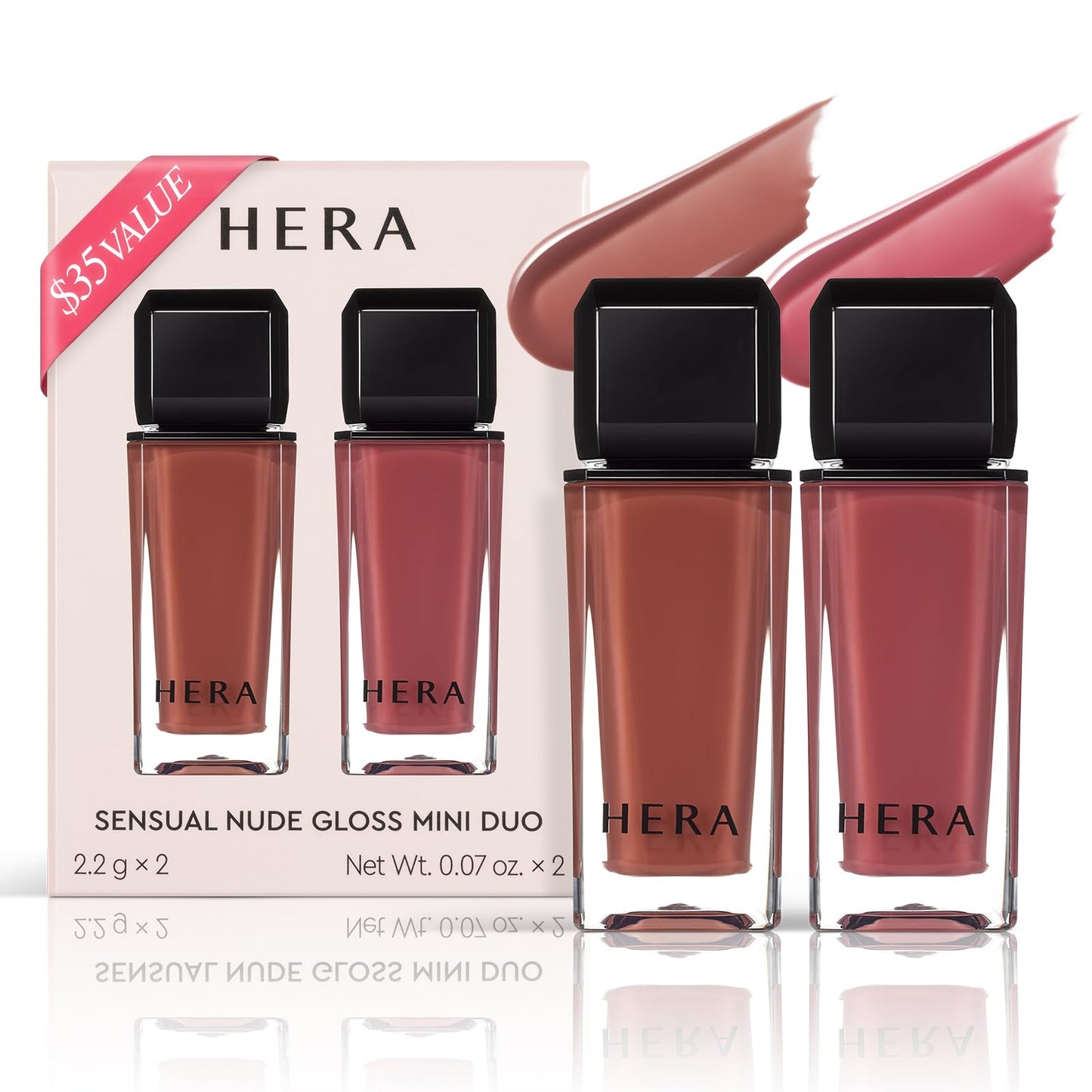 HERA Sensual Nude Lip Gloss Mini Duo #462 SPEECHLESS + #380 CHERISH | Volumizing Sheer & Glossy Finish, Non-sticky, Moisturizing and Hydrating, Signature Shades, Mini Size Duo for Gift, 0.07 oz.× 2EA