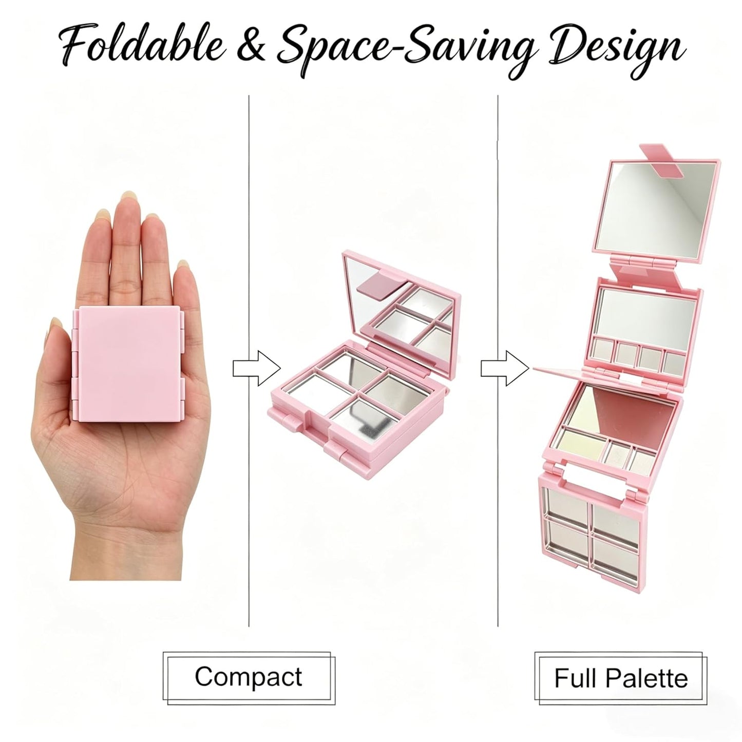 Magnetic Makeup Palette - 3-Layer Foldable Pink Palette with Dividers & 13 Empty Pans | DIY Lipstick Organizer, 20% Larger