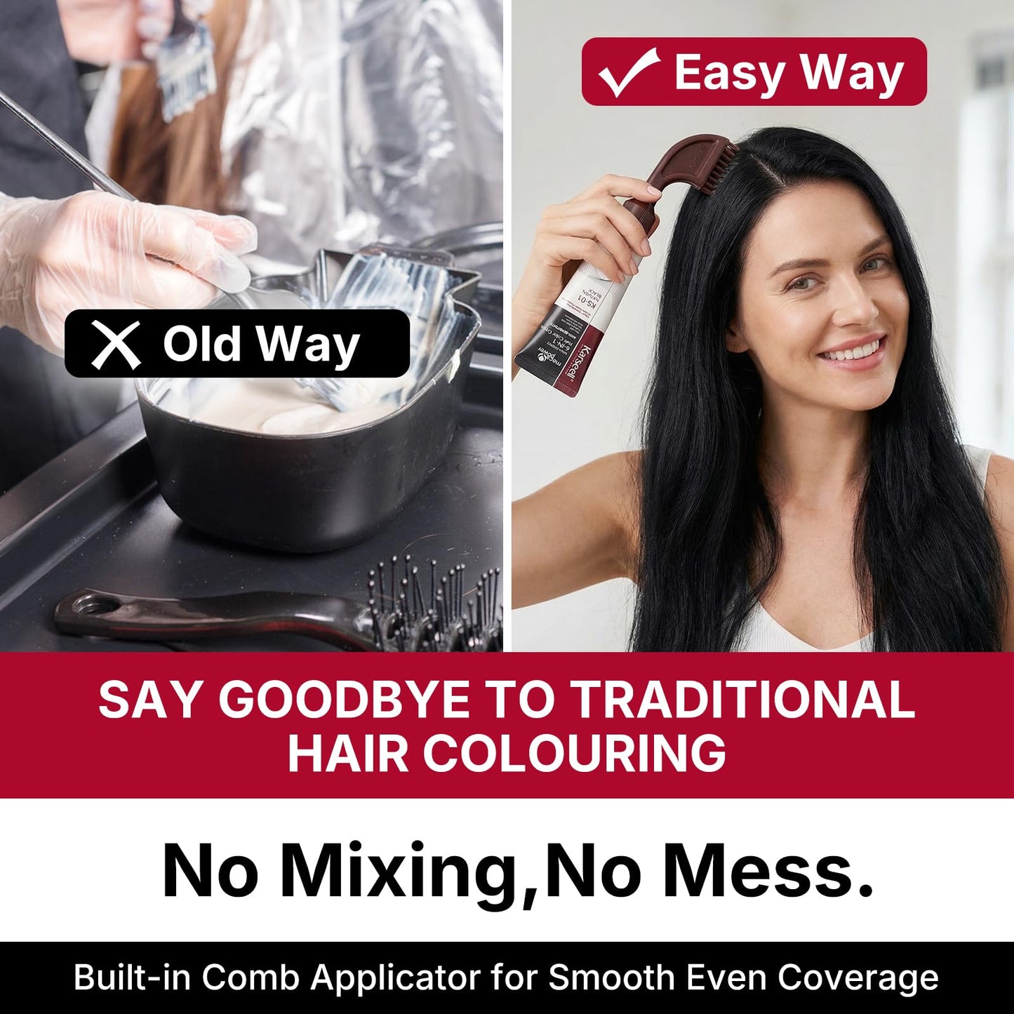 Karseell Hair Dye, Black Hair Dye with Comb Applicator, Maca essence 6-IN-1 Ammonia Free No Mix Hair Color for 100 Percent Gray Coverage Hair Dye, 80ml-Black