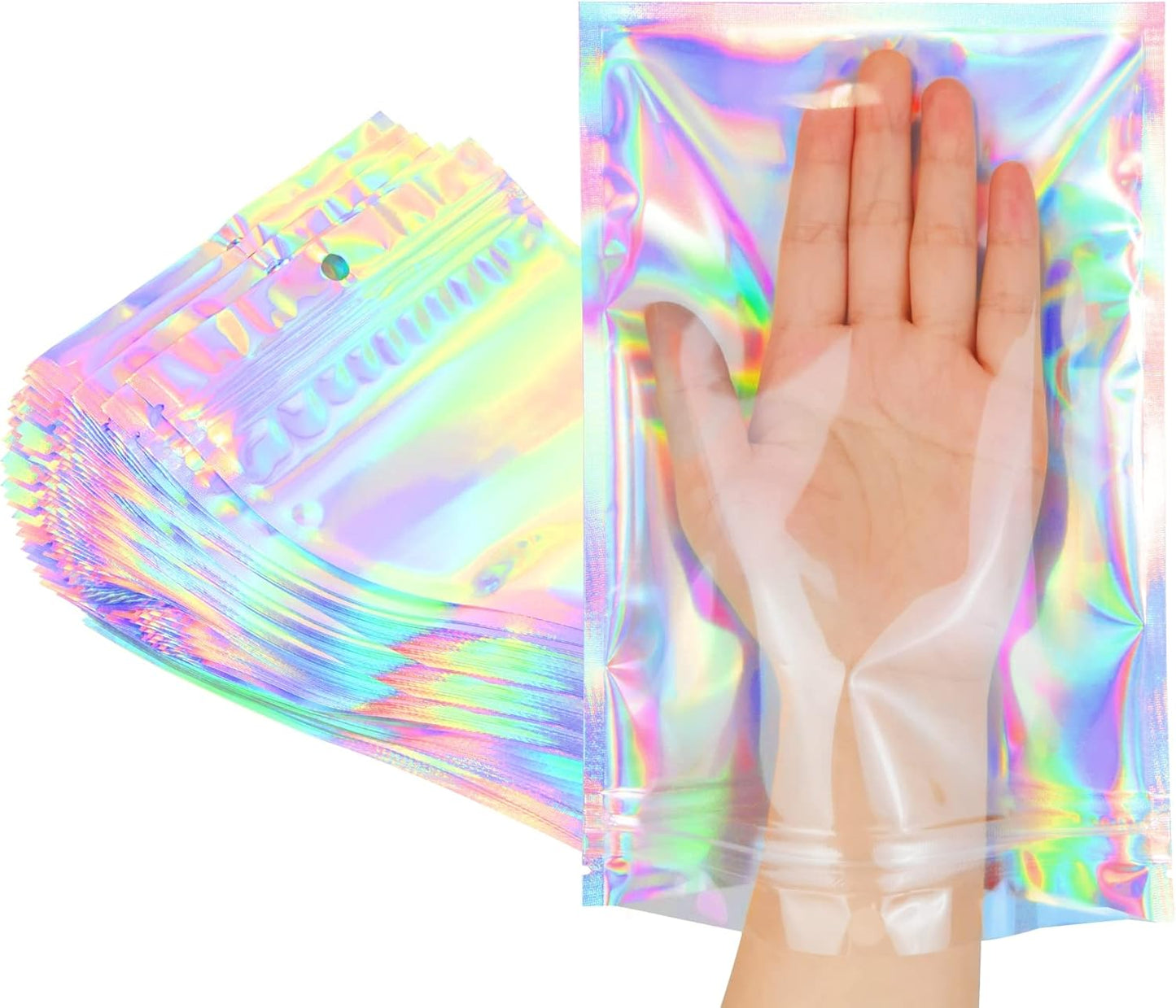 Trunple Smell Proof Bags - Resealable Mylar Foil Pouches for Food Storage | Holographic Color, 50 Pcs, 5.5x8 Inch