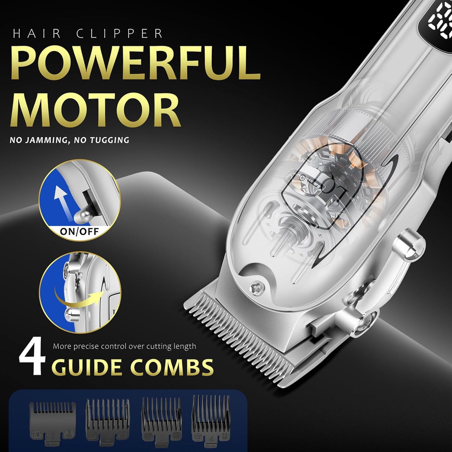 Hair Clippers for Men - Cordless 4-Piece Grooming Kit with LED Display | Clipper, Beard Trimmer, Shaver & Nose Trimmer