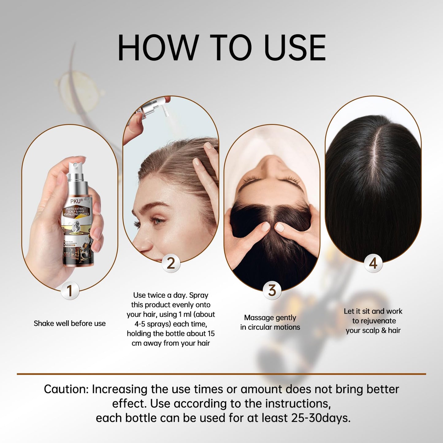 PKU Hair Growth Spray - Biotin & Rosemary Oil Hair Serum - Nourishing Scalp Care for Thinning Hair - Plant Based with Ginseng & Arborvitae for Thicker Shinier Hair - Men and Women, 60ml