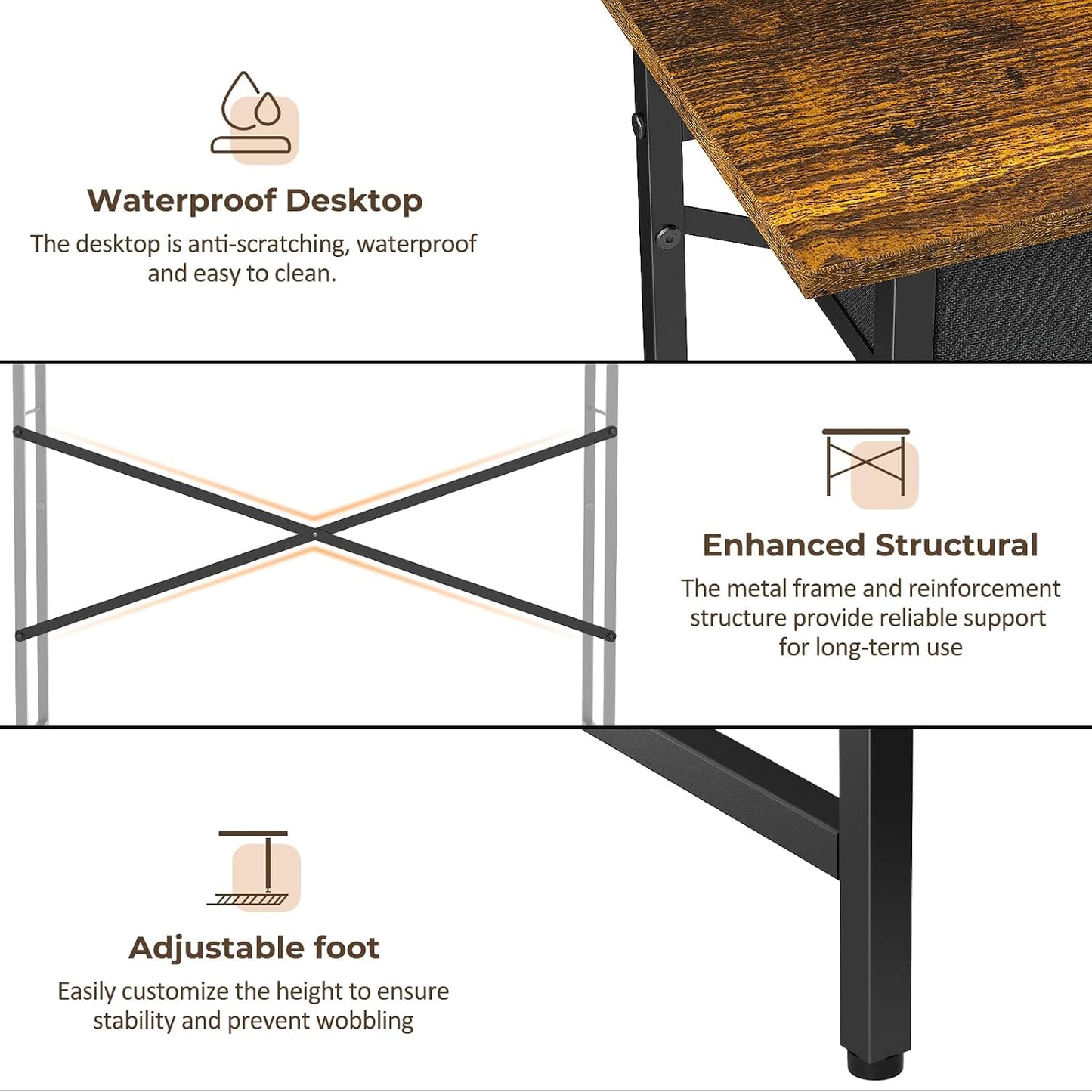 Small Writing Desk - 37.2 Inch Computer Desk with 3 Drawers | Rustic Brown for Bedroom, Home Office, Dorm