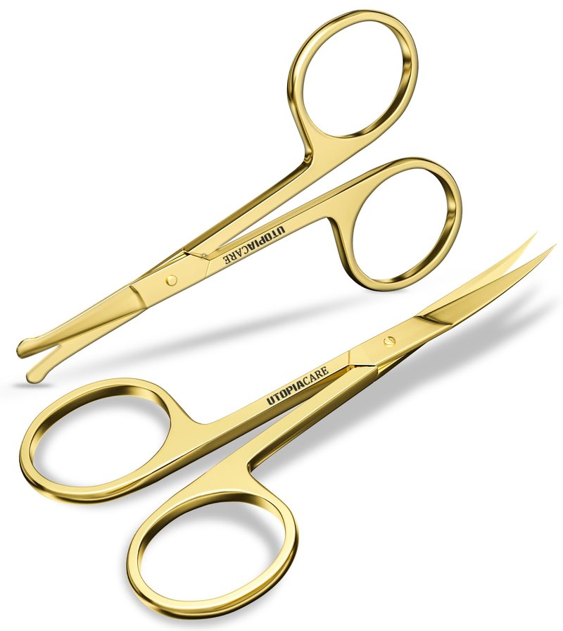 Utopia Care Curved & Rounded Facial Hair Scissors for Men, Mustache, Nose, Beard, Eyebrows, Eyelashes, Ear Hair Cutting & Trimming Scissors, Red